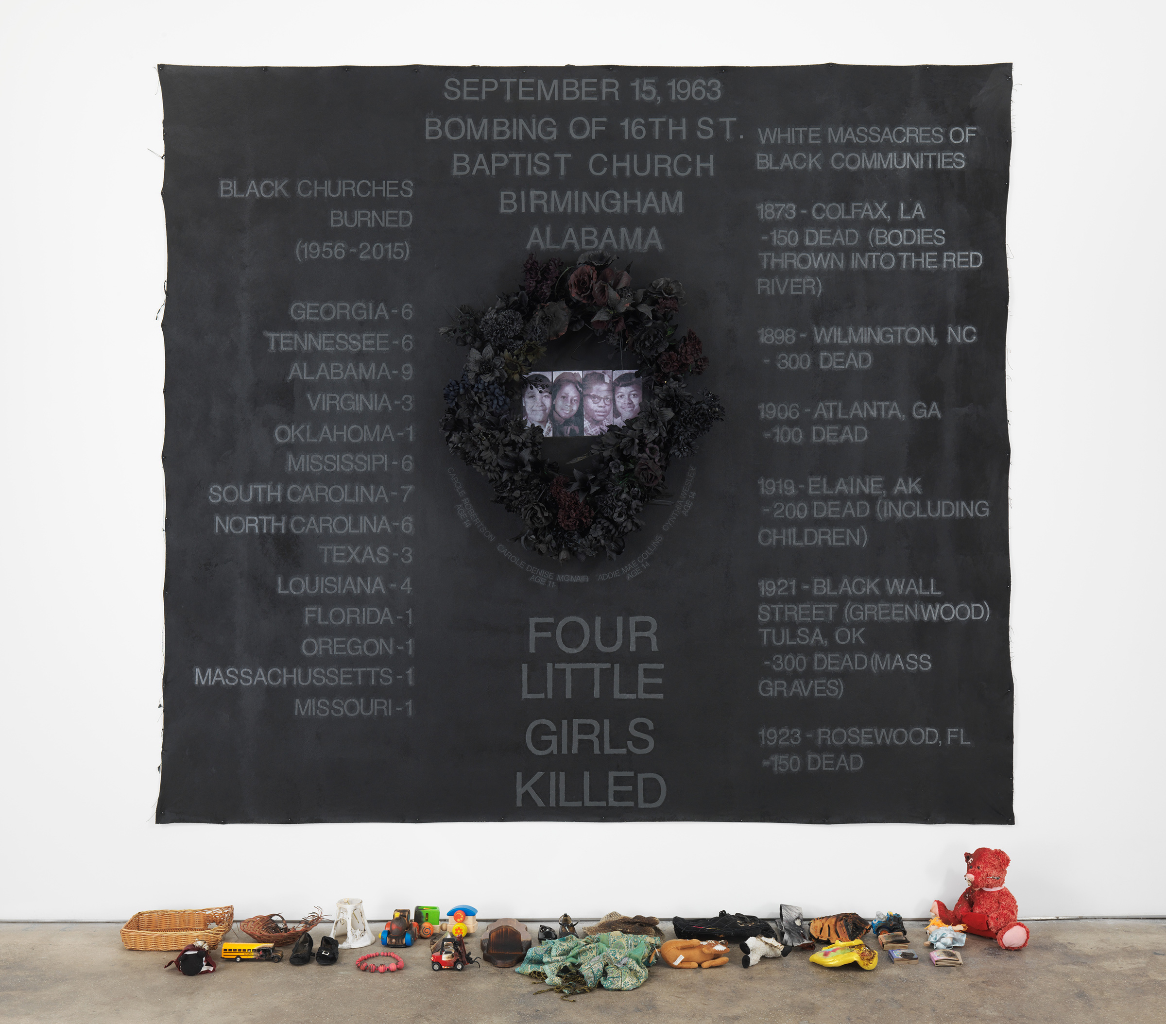 Howardena Pindell, Four Little Girls, 2020. Mixed media on canvas.108 x 120 inches.