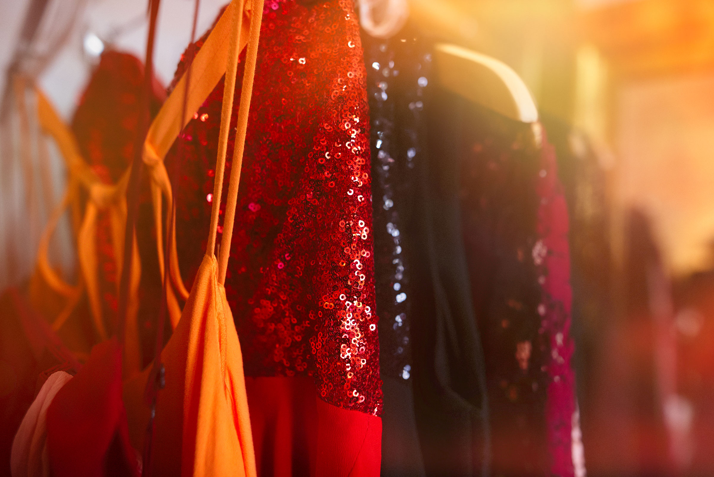Dresses hanging on a tack