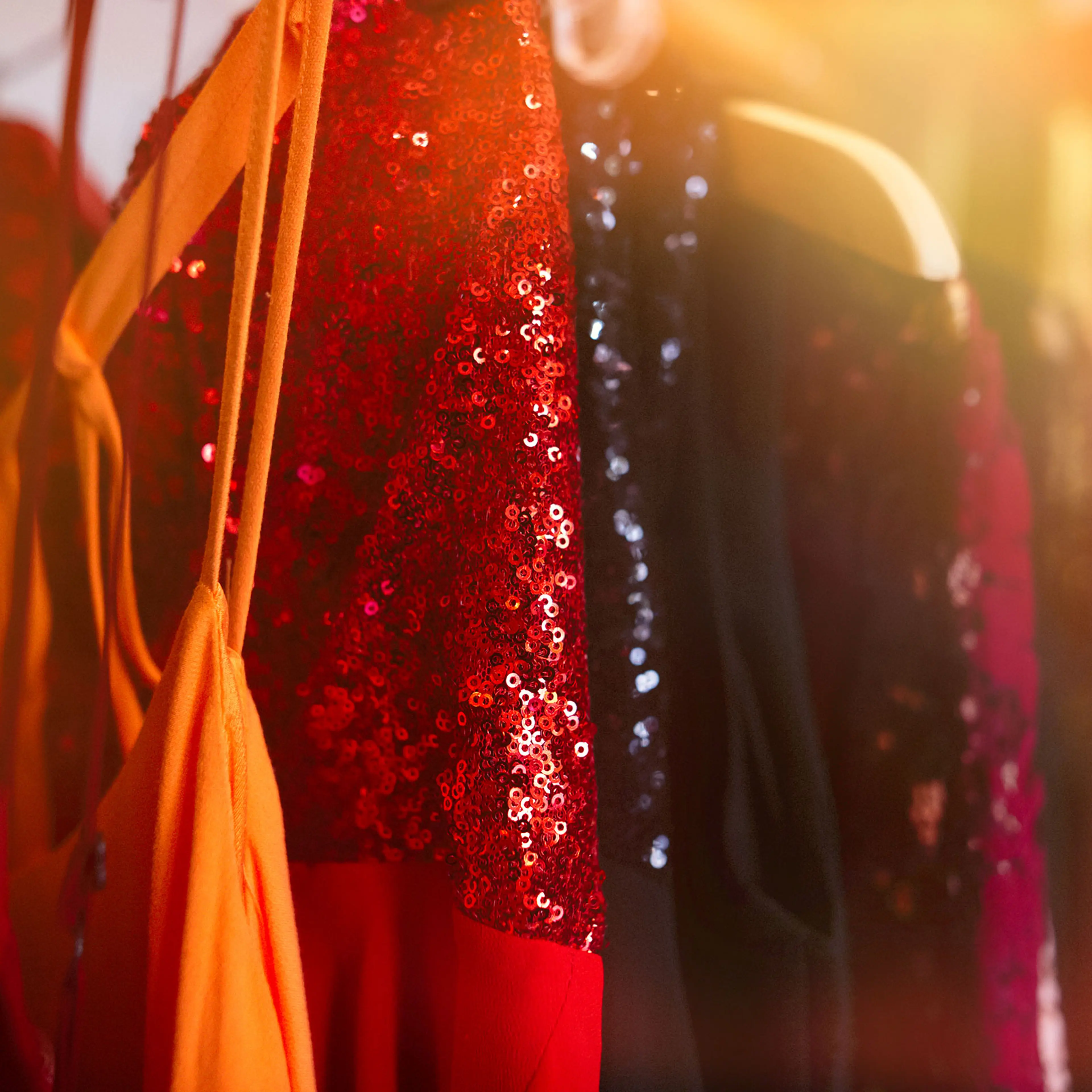 Dresses hanging on a tack