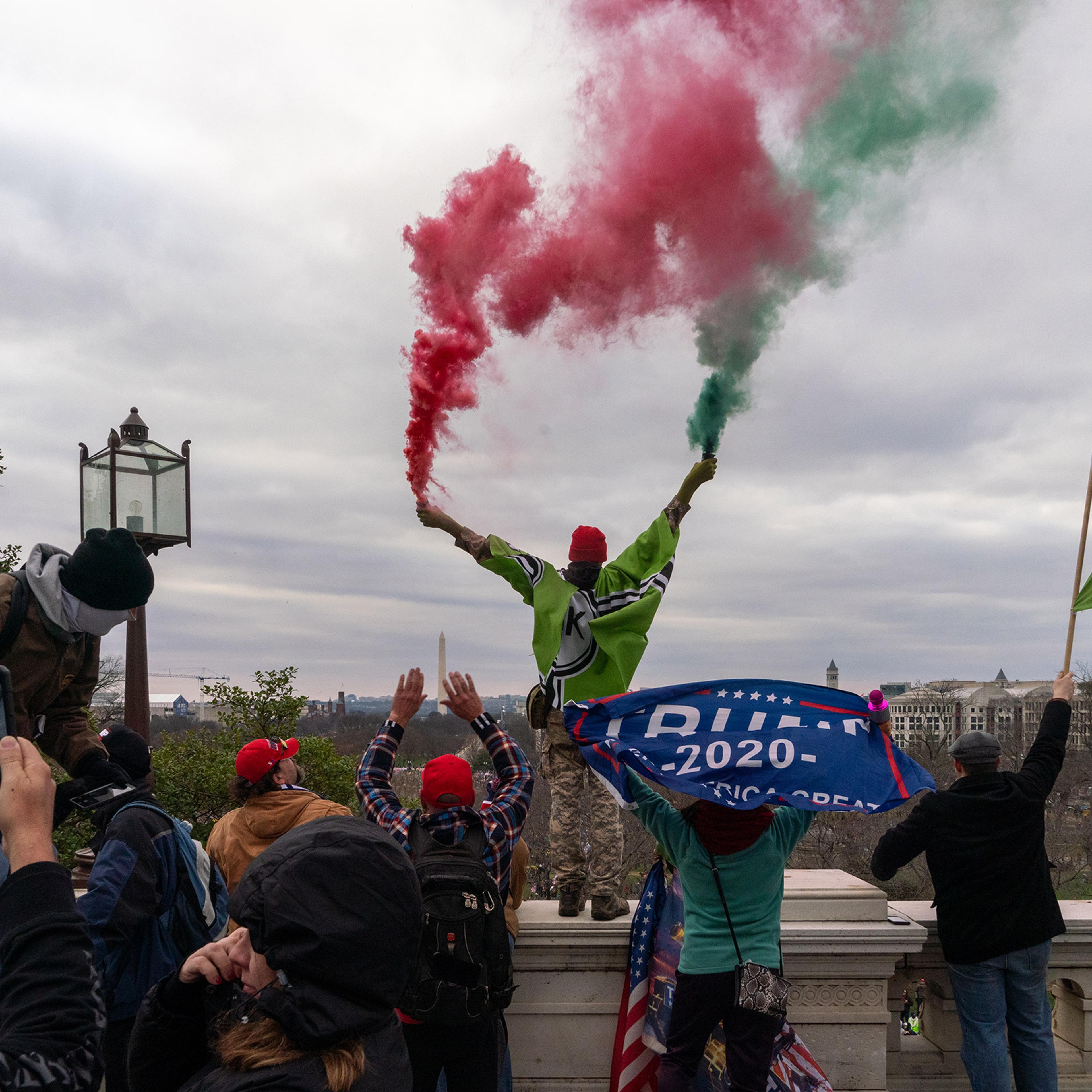 2020.Washington DC. USA. Following an inflammatory speech by President Trump, protestors objecting to the certification of Joe Biden by Congress storm the Capitol. They were briefly blocked by police before gaining entry, and wreaked havoc before being e