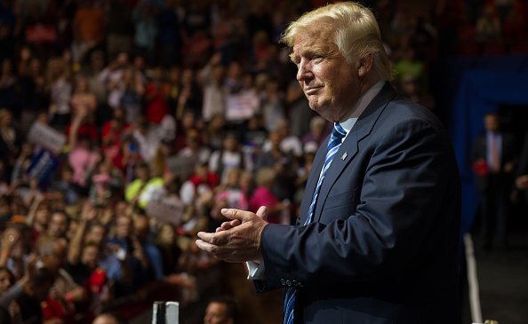 Republican Presidential candidate Donald Trump takes the stage at a campaign rally at the Canton Memorial Civic Center on September 14, 2016 in Canton, Ohio.