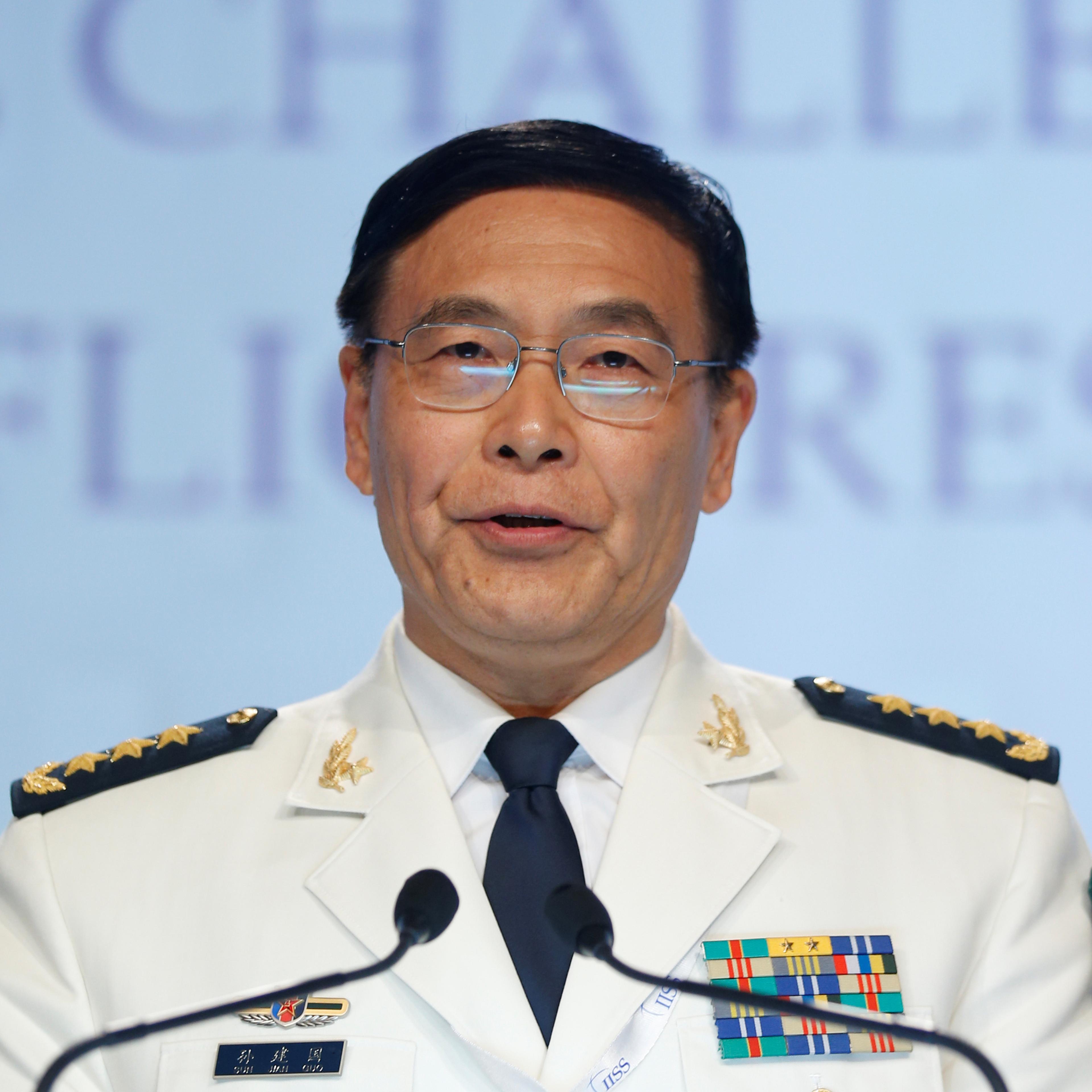 China's Joint Staff Department Deputy Chief Admiral Sun Jianguo speaks at the IISS Shangri-La Dialogue in Singapore