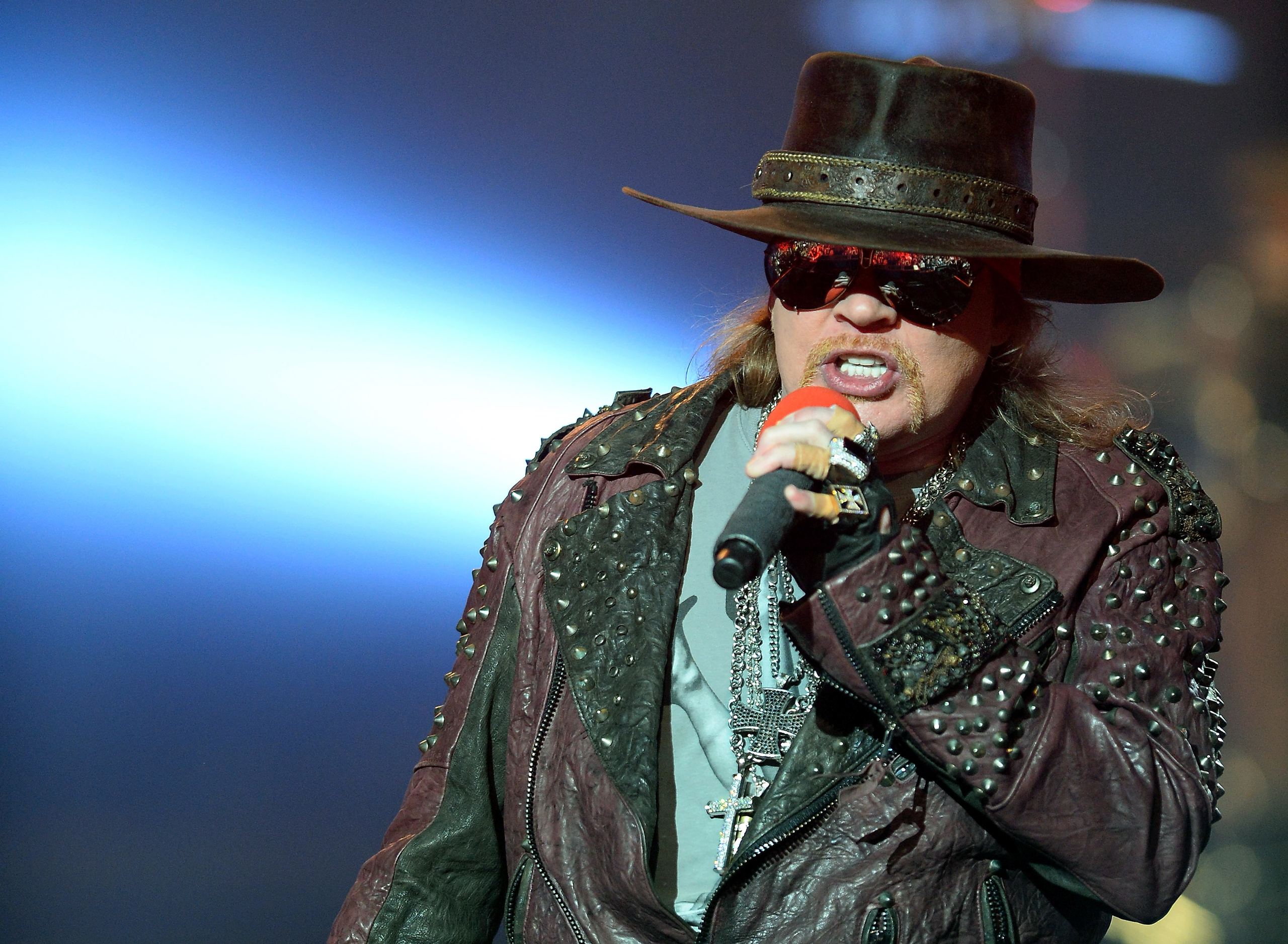 LAS VEGAS, NV - MAY 21: Singer Axl Rose of Guns N' Roses performs at The Joint inside the Hard Rock Hotel & Casino during the opening night of the band's second residency, "Guns N' Roses - An Evening of Destruction. No Trickery!" on May 21, 2014 in L