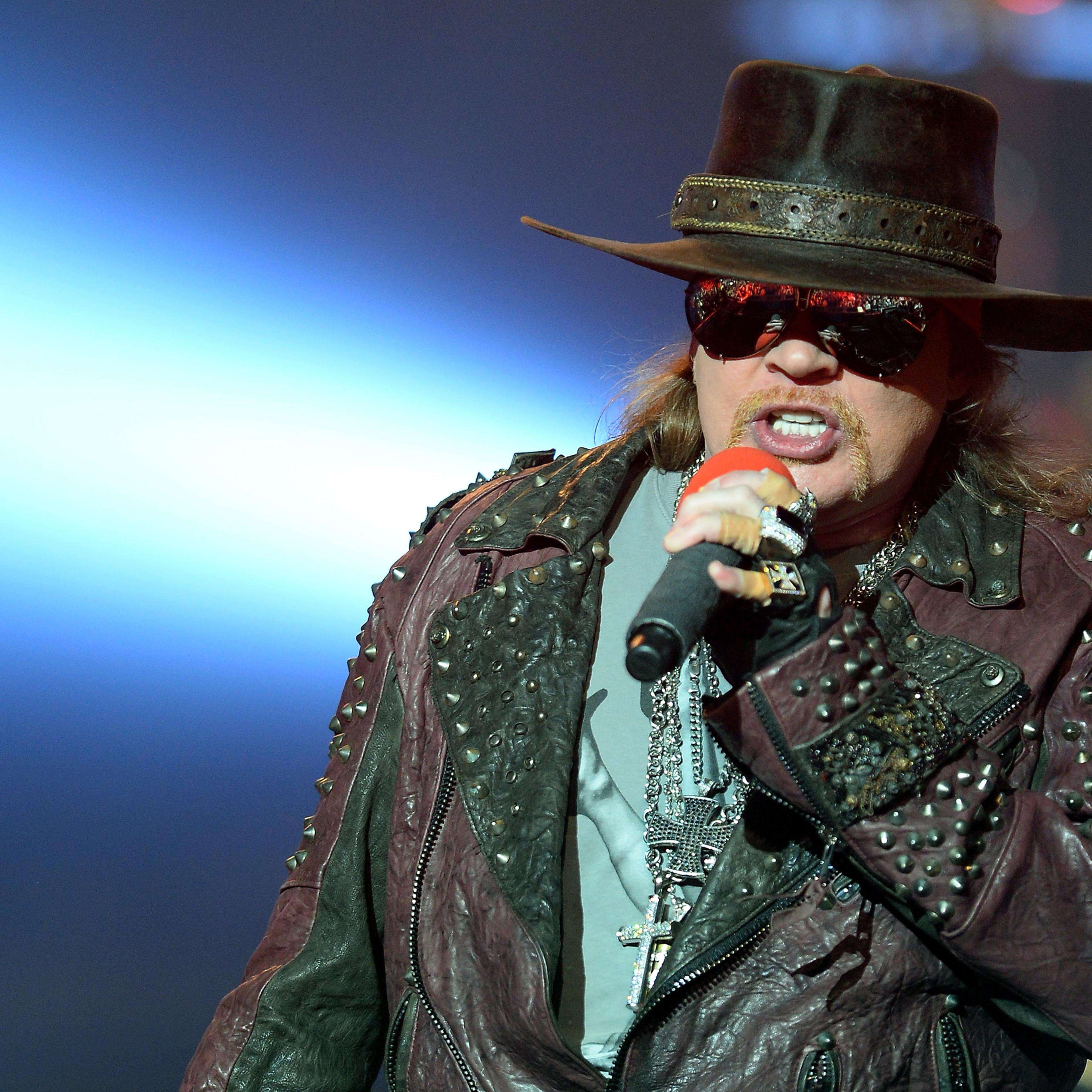 LAS VEGAS, NV - MAY 21: Singer Axl Rose of Guns N' Roses performs at The Joint inside the Hard Rock Hotel & Casino during the opening night of the band's second residency, "Guns N' Roses - An Evening of Destruction. No Trickery!" on May 21, 2014 in L