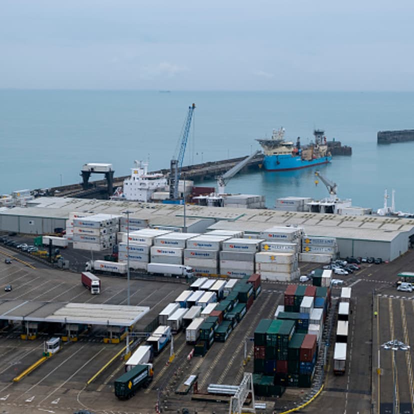 The Eastern Dock of the Port of Dover is where the cross channel port is situated with ferries departing here to go to Calais in France. Dover, Kent, United Kingdom. Dover is the nearest port to France with just 34 kilometres (21 miles) between them. It