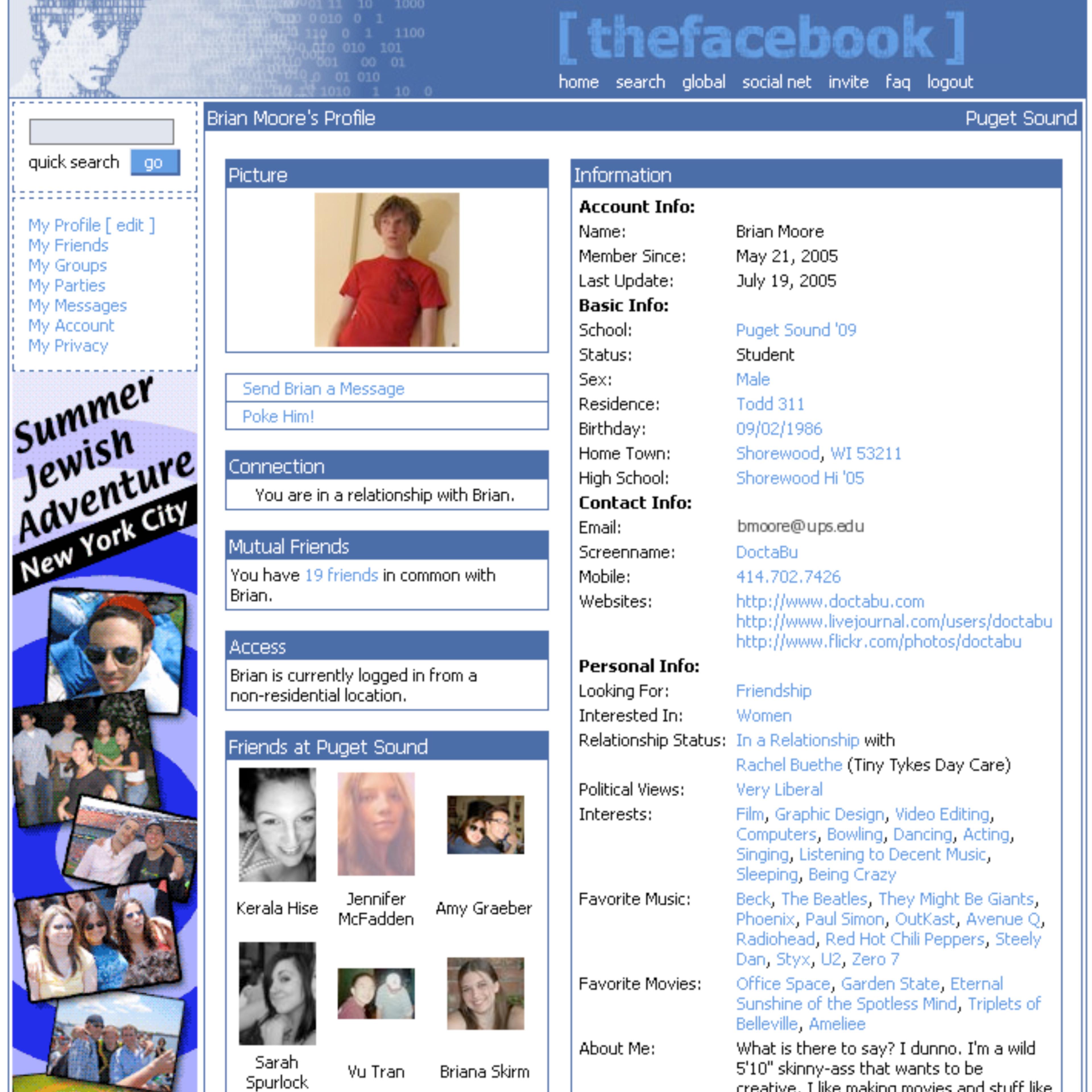 Facebook Profile Page, 2005.