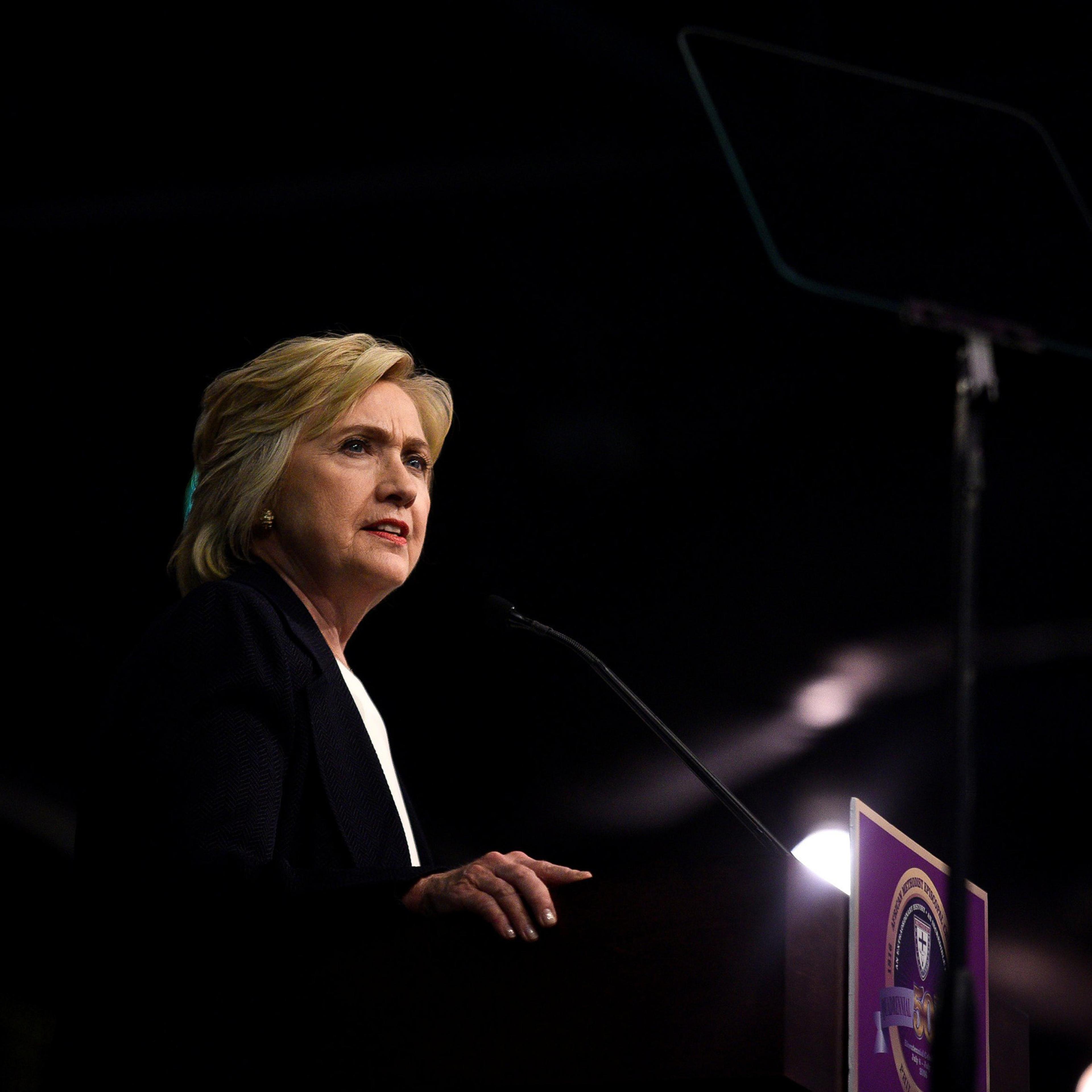 Democratic Presidential candidate Hillary Clinton speaks to the General Conference of the African Methodist Episcopal Church during their annual convention at the Pennsylvania Convention Center in Philadelphia on July 8, 2016.
