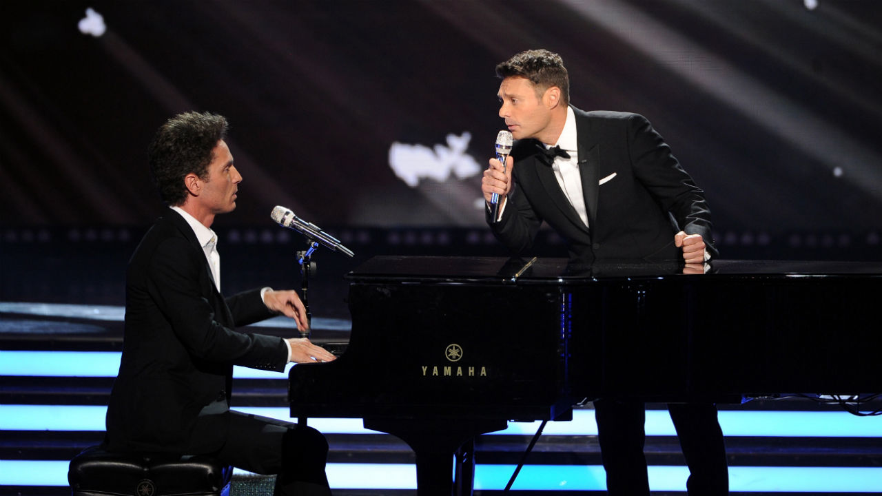Musician Richard Marx (L) and host Ryan Seacrest perform onstage during Fox's 'American Idol' XIII Finale at Nokia Theatre L.A. Live on May 21, 2014 in Los Angeles, California.
