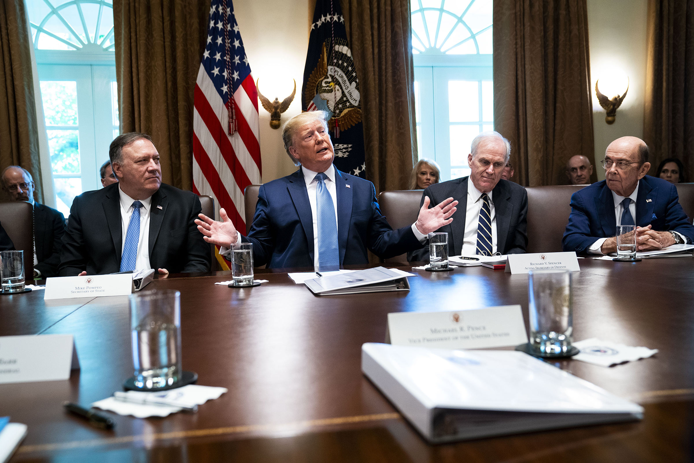 President Donald Trump participates in a Cabinet meeting at the White House in Washington on Tuesday, July 16, 2019. (Doug Mills/The New York Times)
