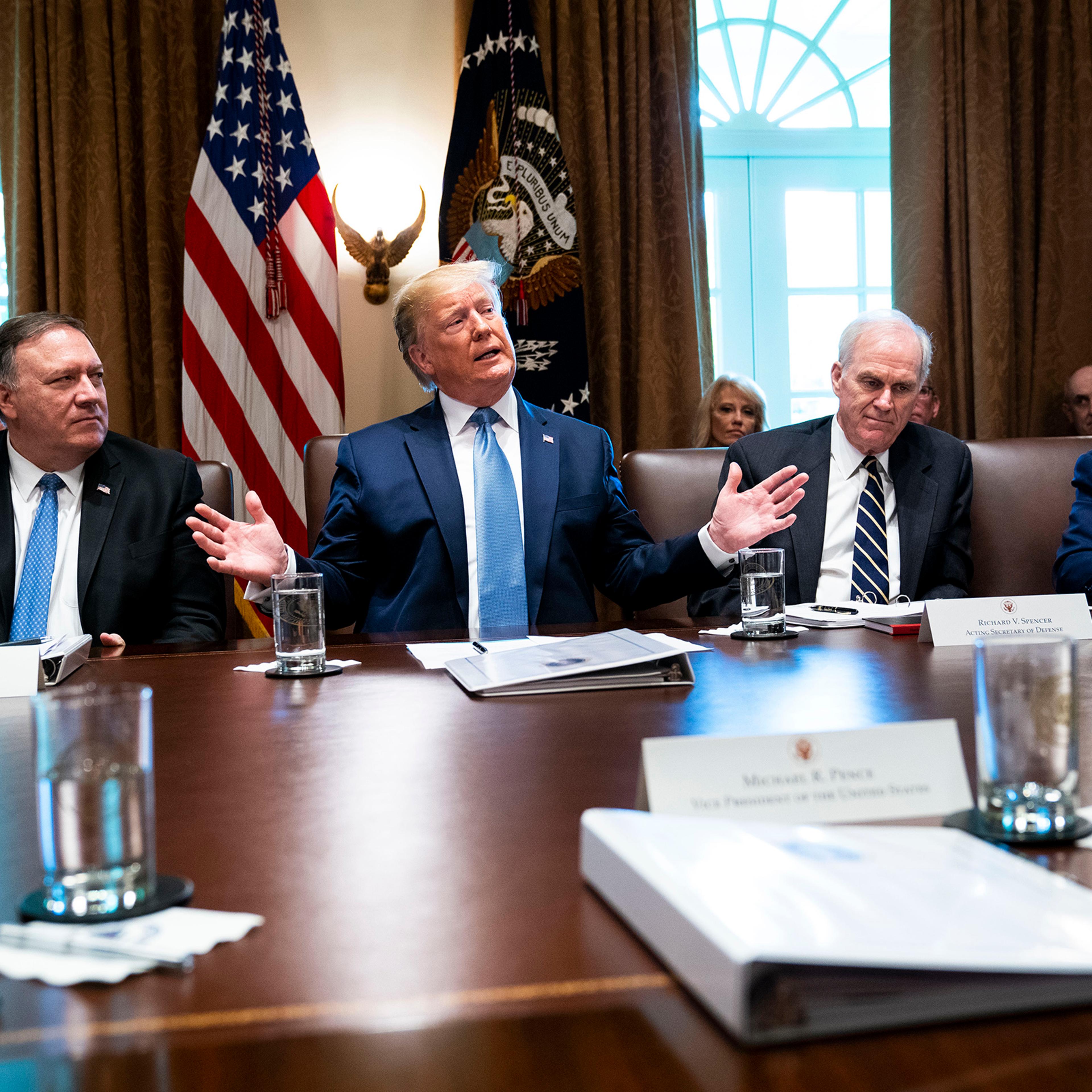 President Donald Trump participates in a Cabinet meeting at the White House in Washington on Tuesday, July 16, 2019. (Doug Mills/The New York Times)