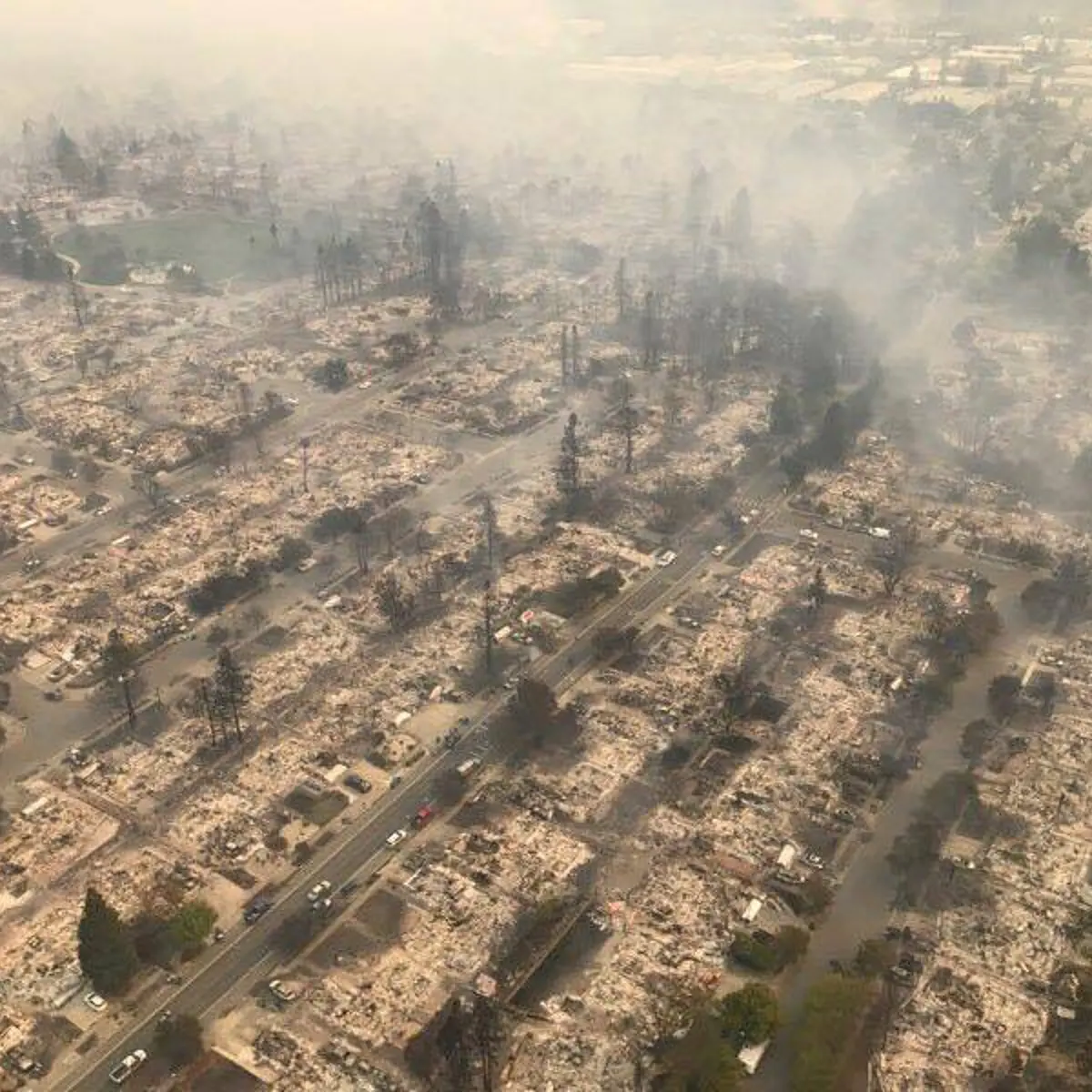 Handout photo of an aerial photo of the devastation left behind from the North Bay wildfires north of San Francisco