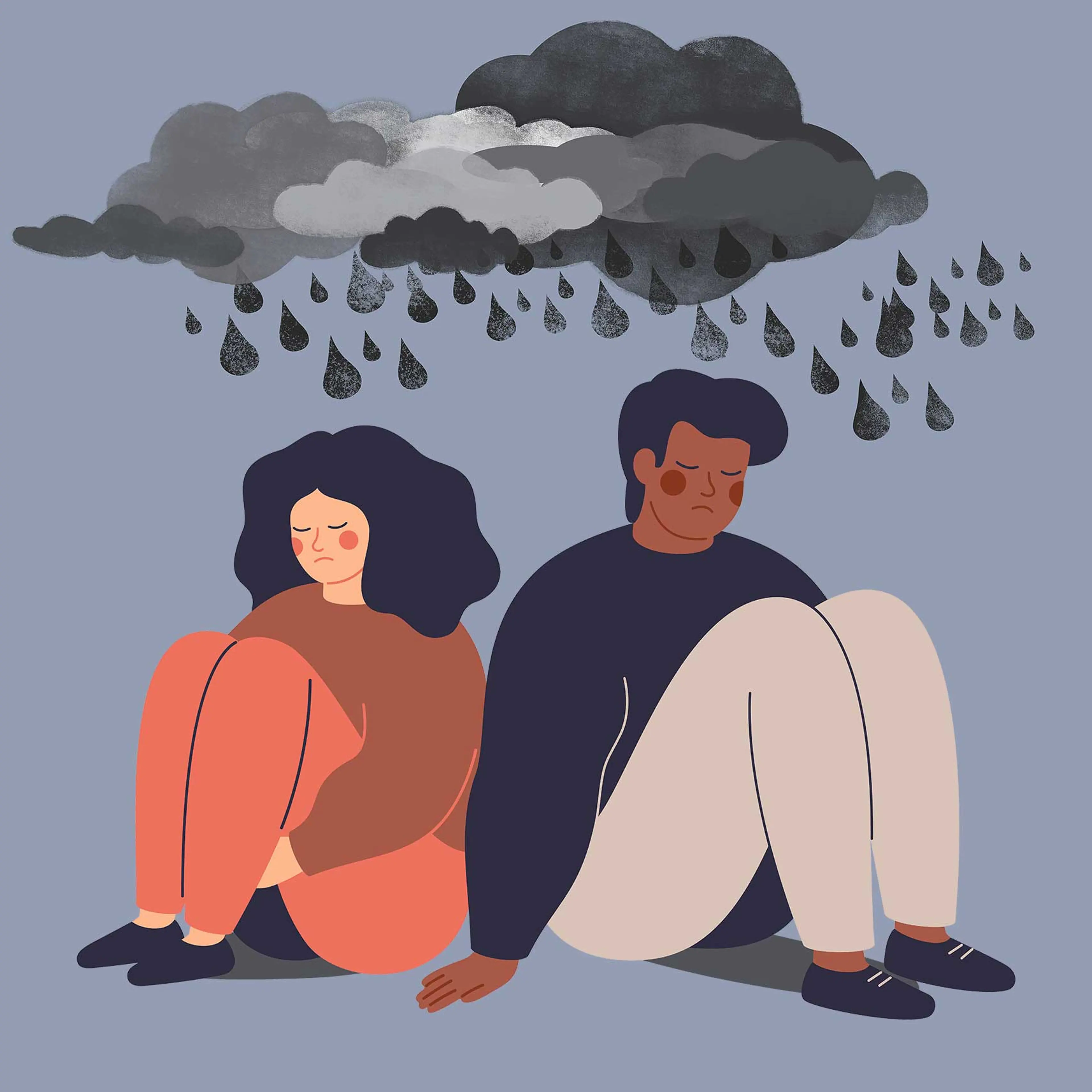 Couple with dark rain cloud overhead