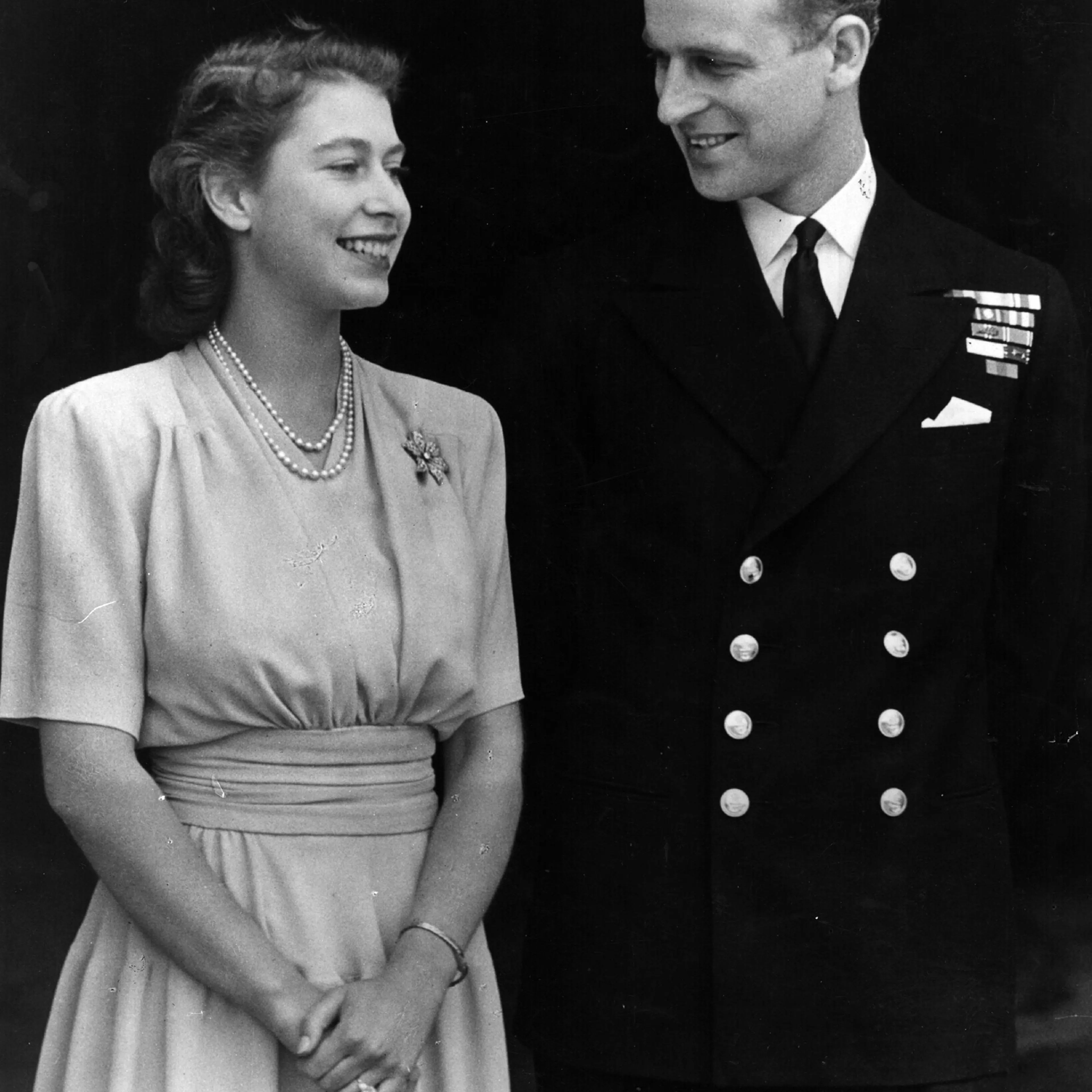 Princess Elizabeth and Philip Mountbatten, Duke of Edinburgh, on the occasion of their engagement at Buckingham Palace in London.