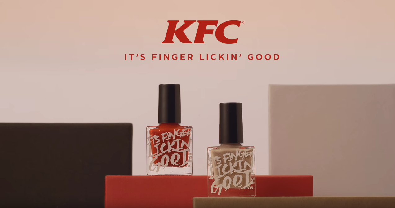 A screengrab from a new promotional campaign released by KFC in Hong Kong shows two "flavors" of edible nail polish.