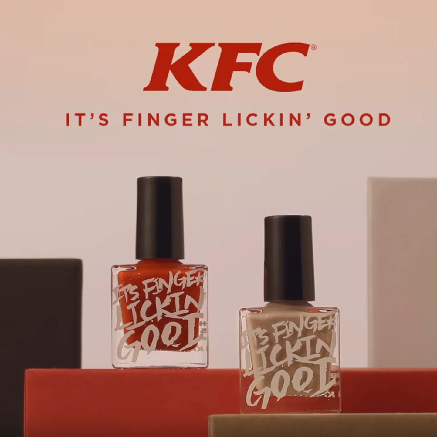 A screengrab from a new promotional campaign released by KFC in Hong Kong shows two "flavors" of edible nail polish.