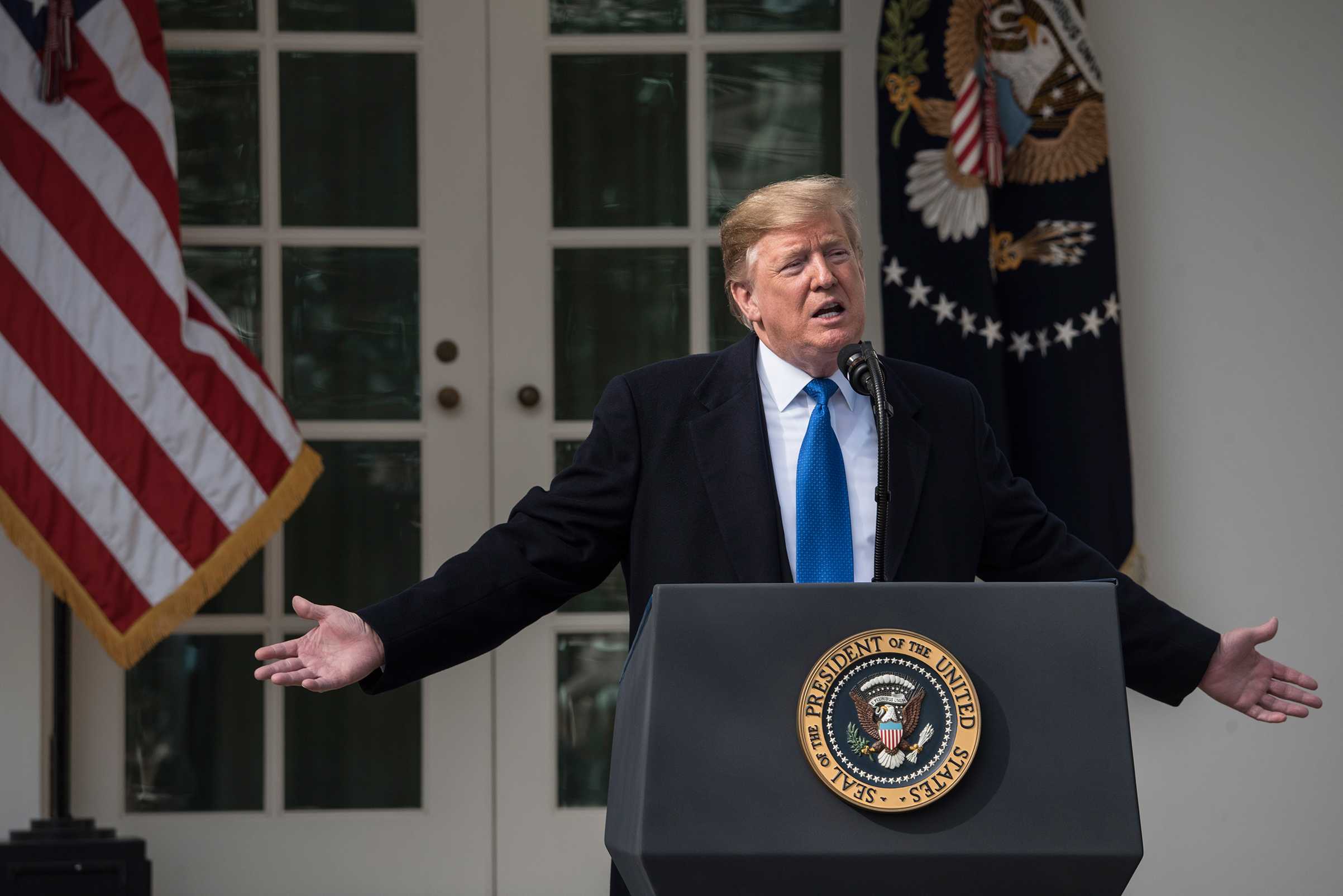 President Trump delivers remarks about declaring a national emergency at the White House on Feb. 15, 2019.
