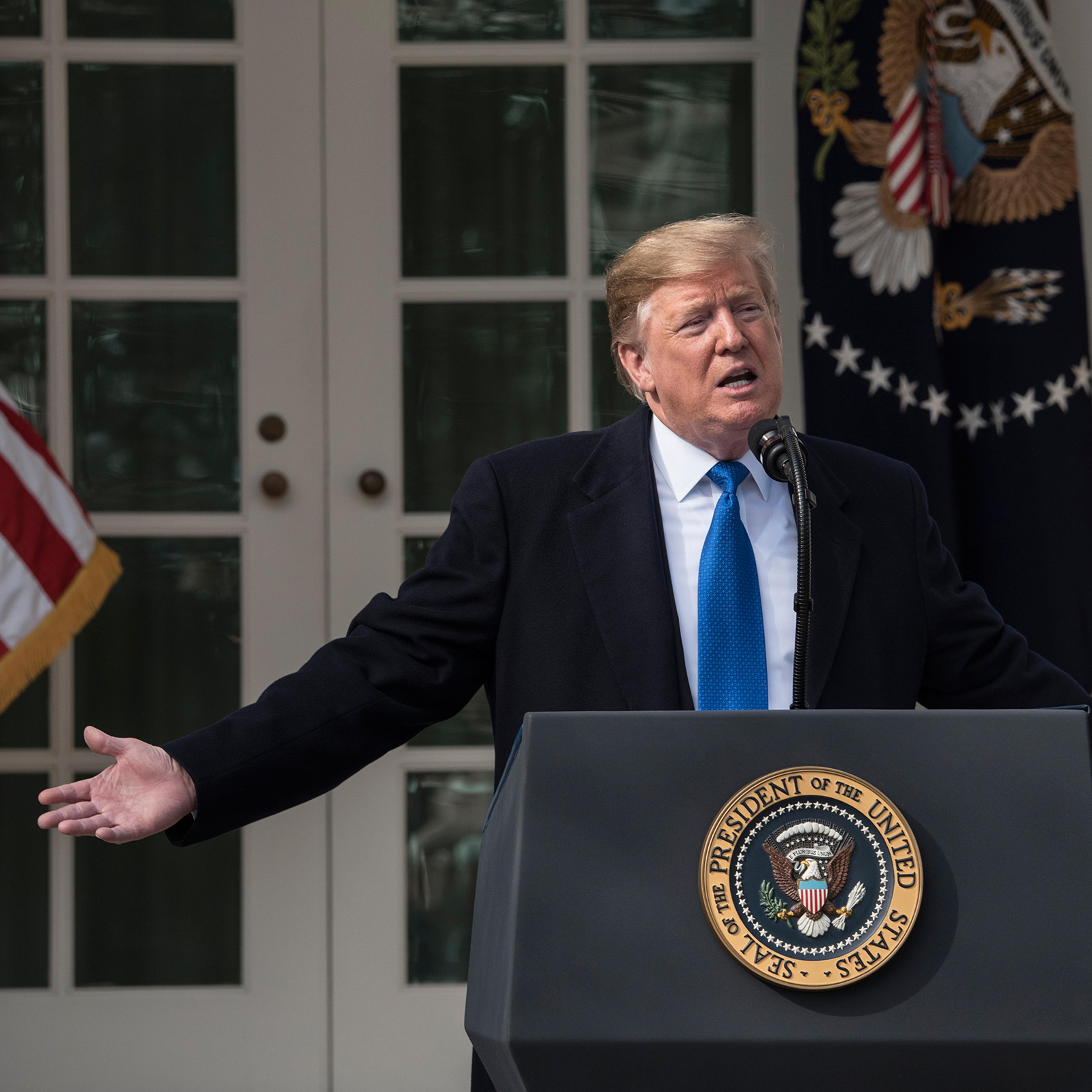 President Trump delivers remarks about declaring a national emergency at the White House on Feb. 15, 2019.