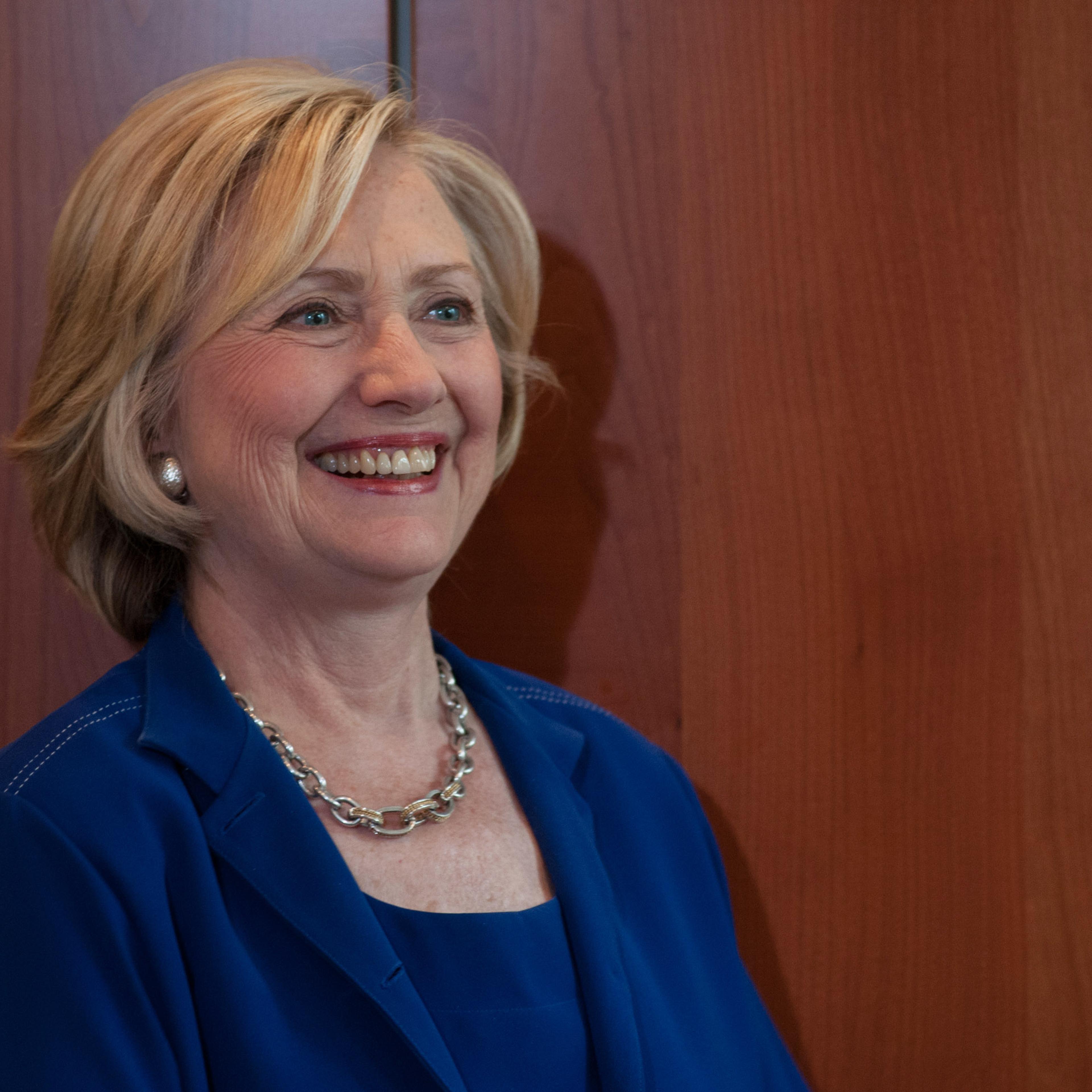 OTTUMWA, IA - JULY 07: Democratic presidential candidate Hillary Clinton addresses supporters at an organizational rally on at the home of Nancy and Danny Emanuel on July 7, 2015 in Ottumwa, Iowa. Clinton's second stop of the day in Iowa provided the 60