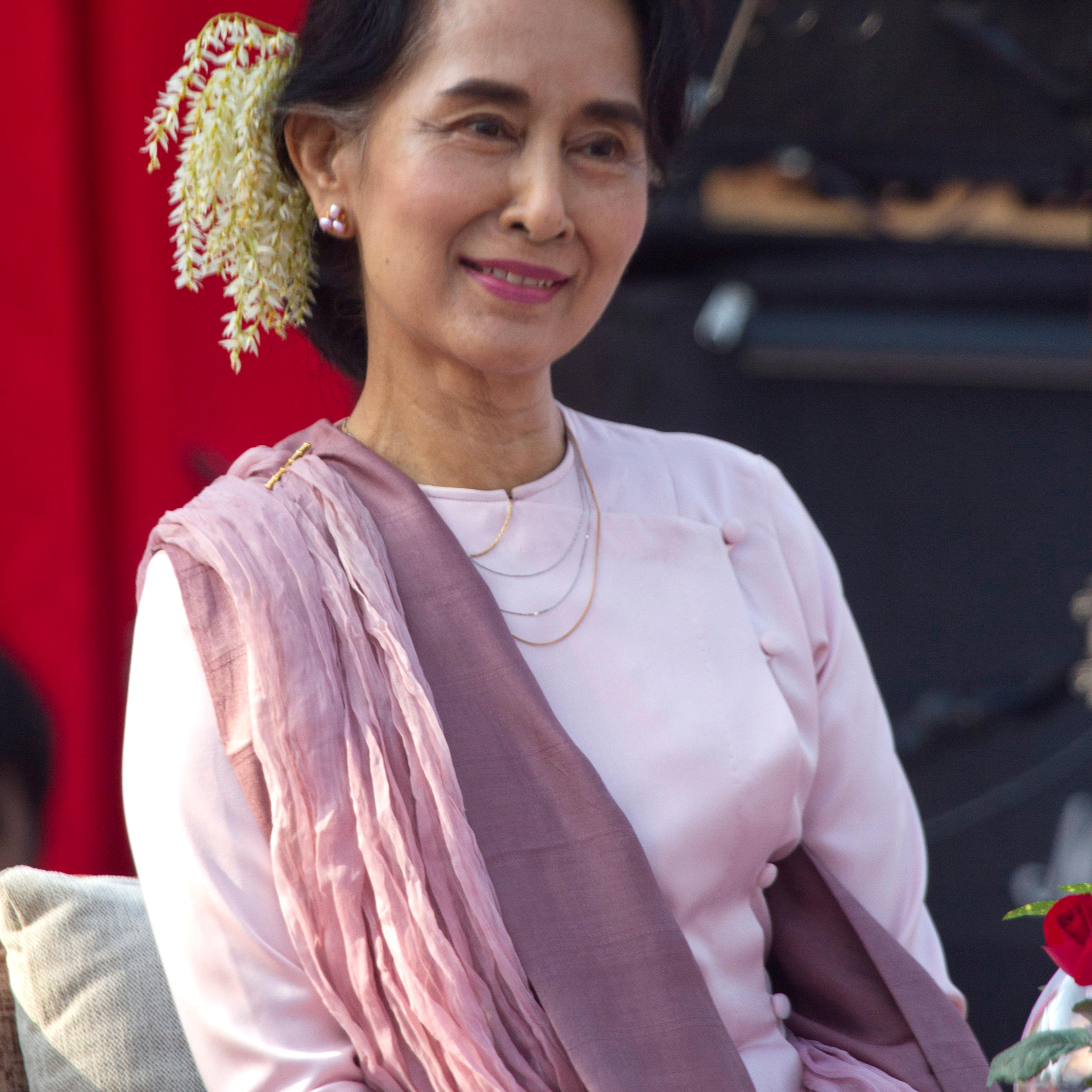Aung San Suu Kyi attends an event in Yangon, Myanmar on Jan. 10, 2015.