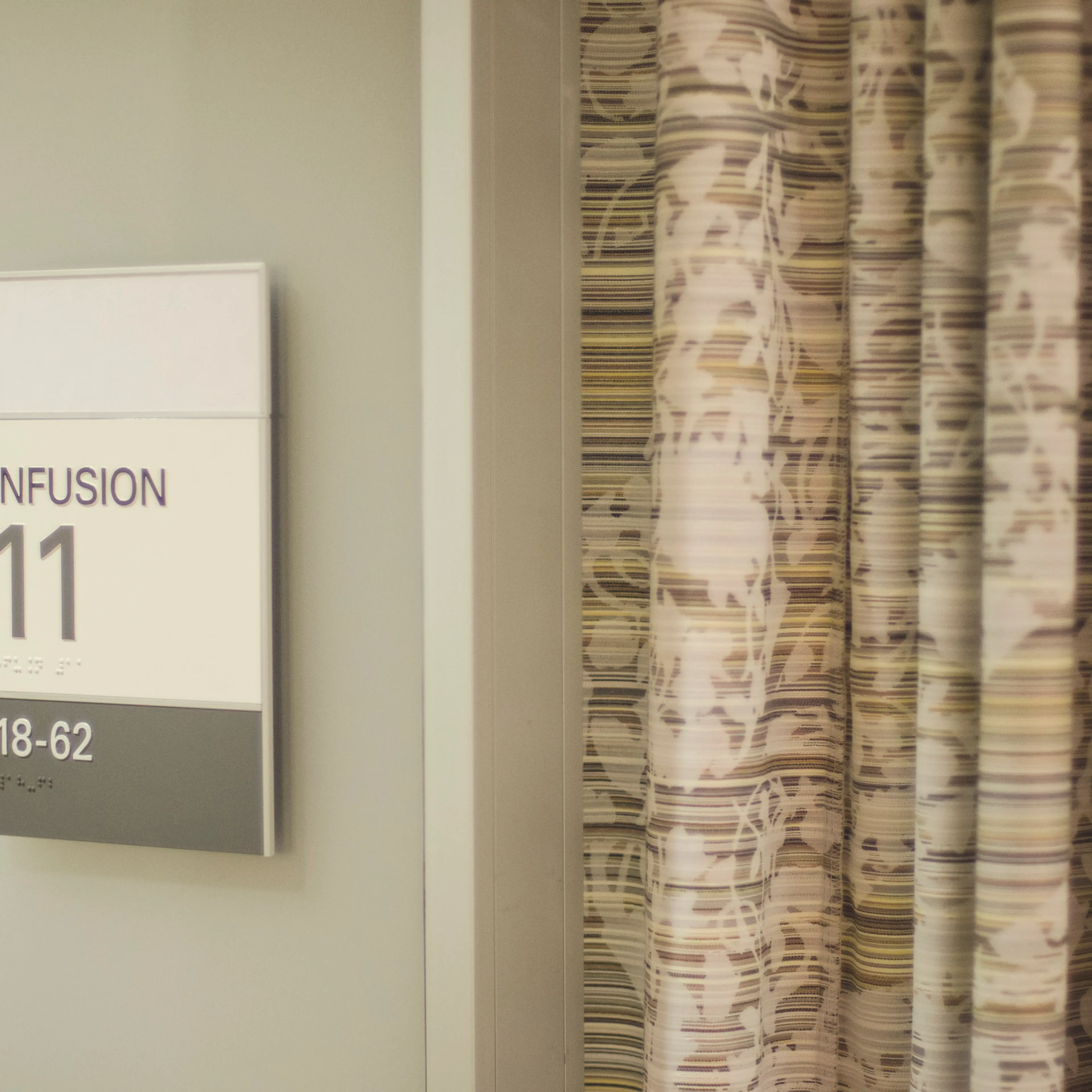 Hospital Chemotherapy Infusion Room Sign and Curtains