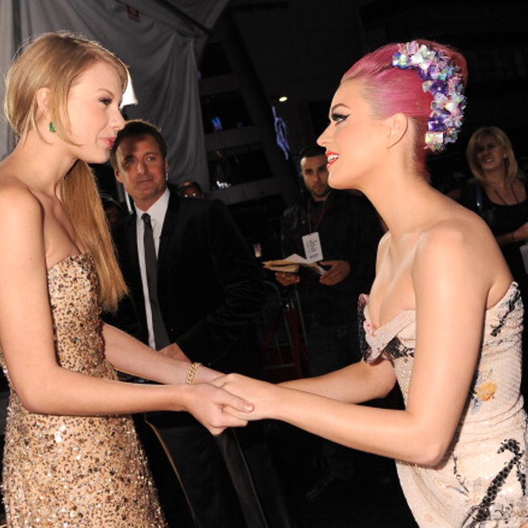Taylor Swift and Katy Perry arrive at the 2011 American Music Awards at the Nokia Theatre L.A. LIVE on November 20, 2011 in Los Angeles, California.