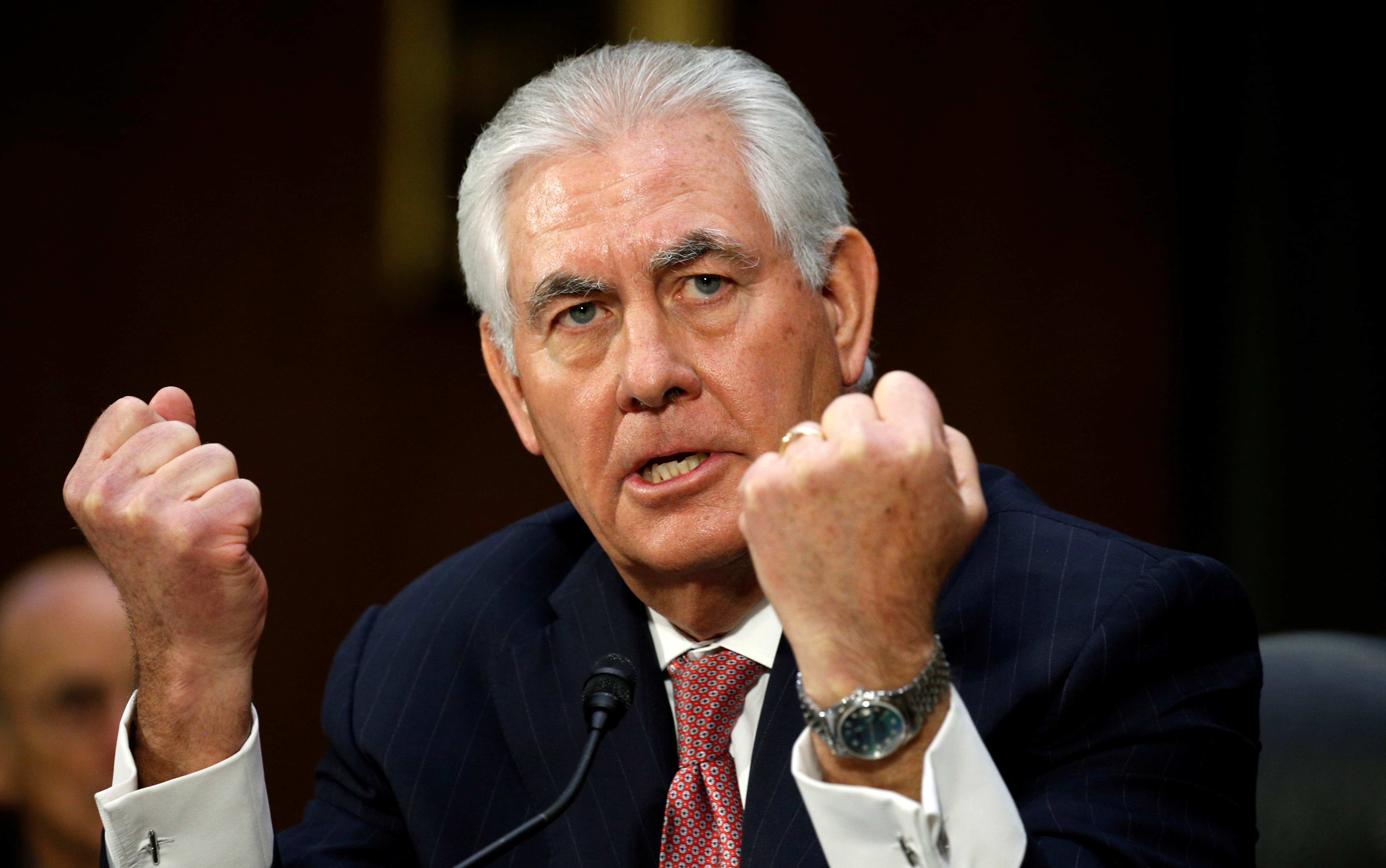 Rex Tillerson testifies during his confirmation hearing to become U.S. Secretary of State