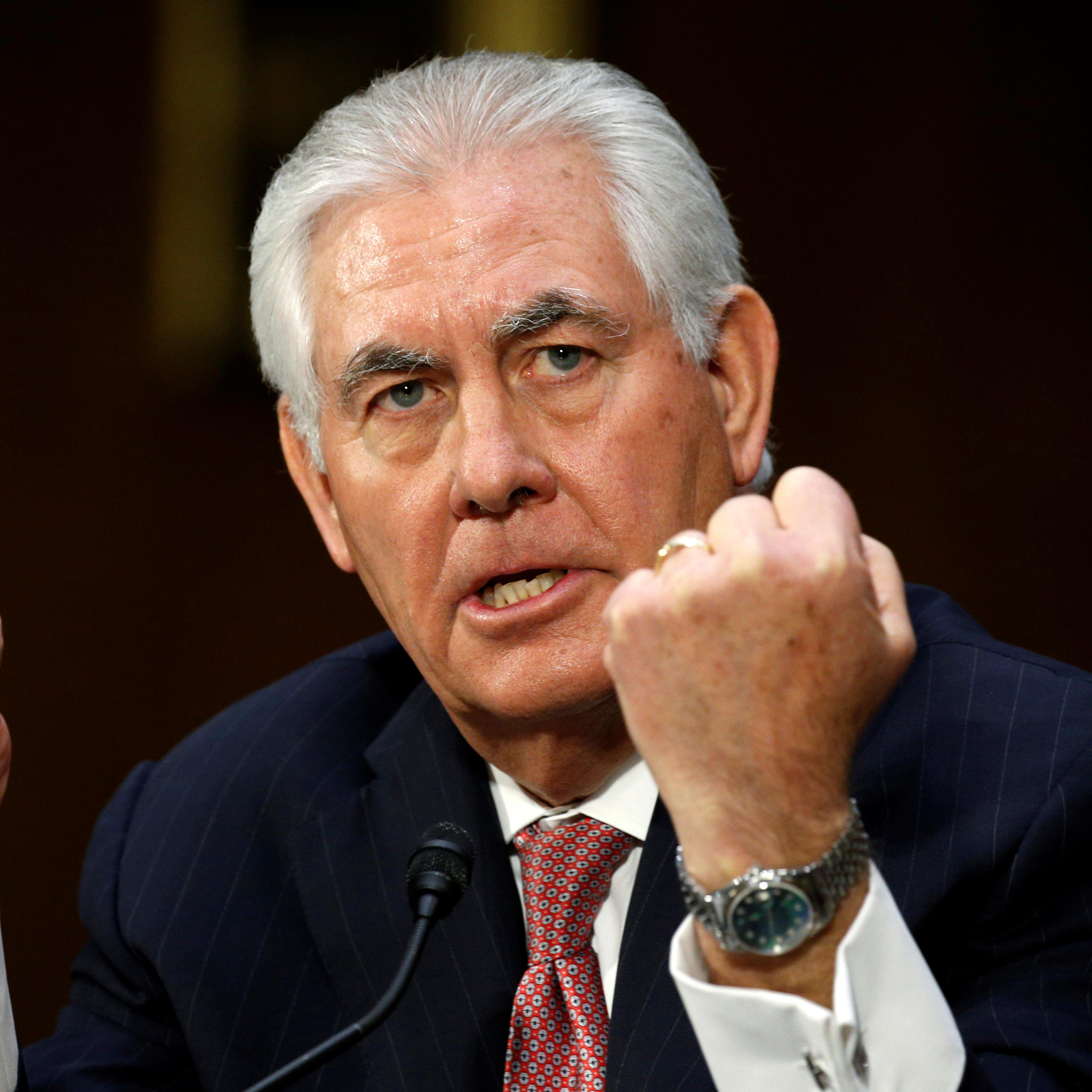 Rex Tillerson testifies during his confirmation hearing to become U.S. Secretary of State