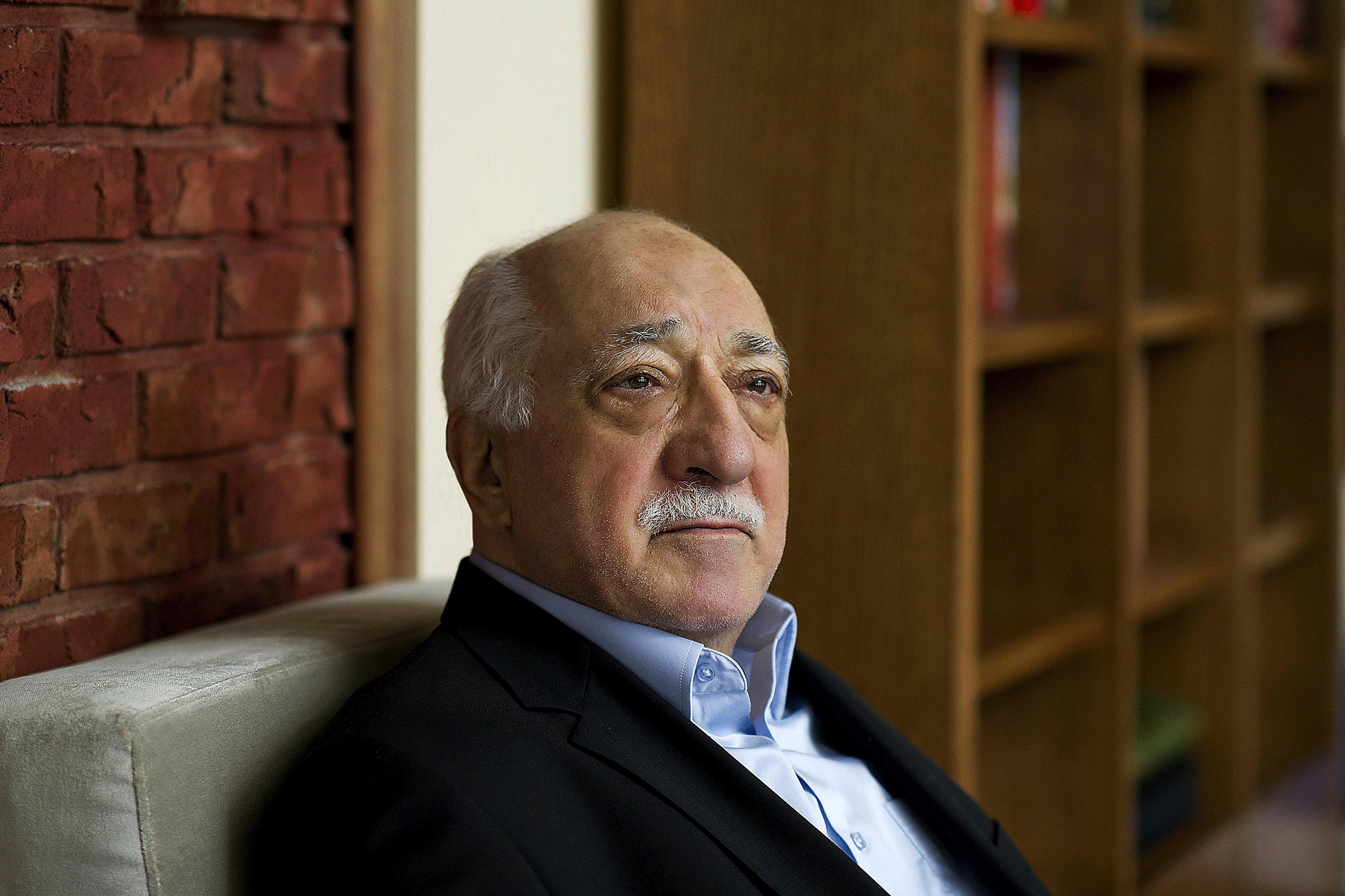In this March 15, 2014, file photo, Turkish Islamic preacher Fethullah Gulen sits in his residence in Saylorsburg, Pa.