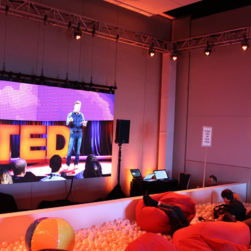 TED attendees watch a live-stream of the conference from bean-bag chairs in a pool filled with balls in Vancouver on Feb.16, 2016