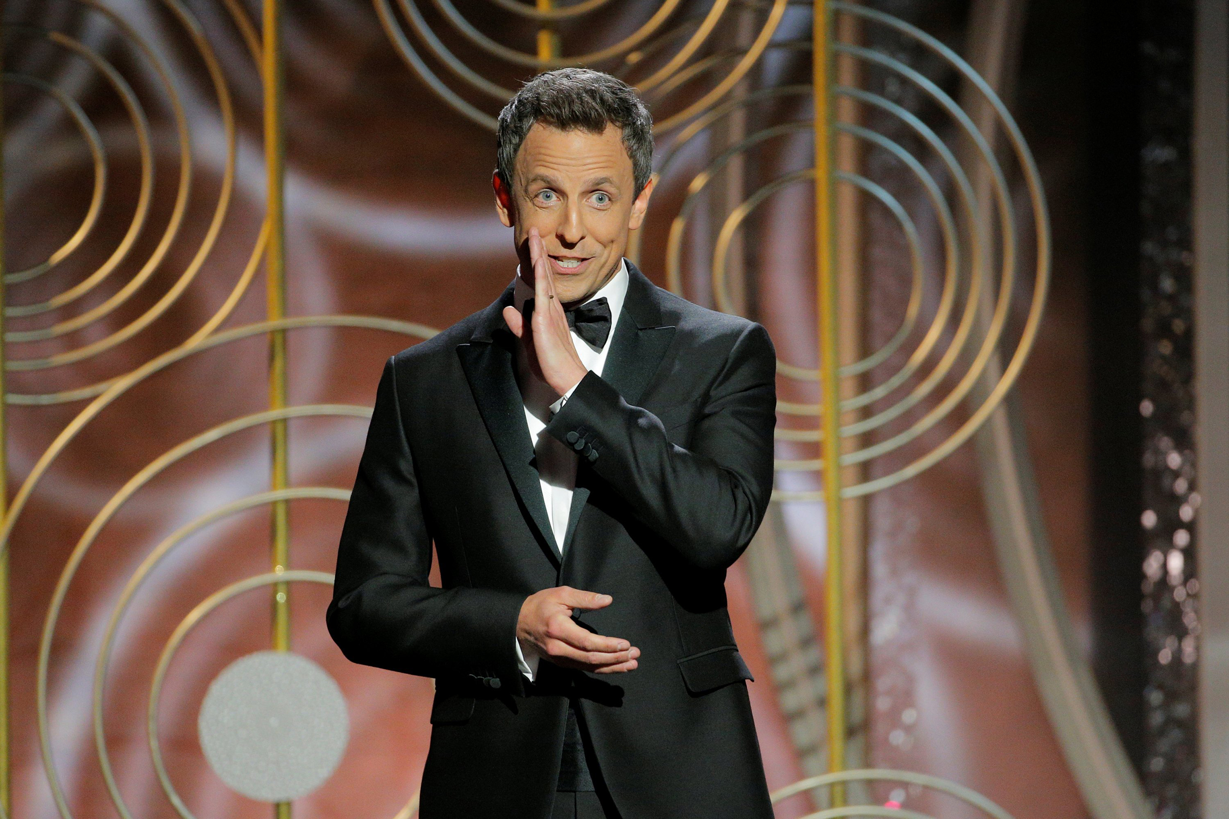 Seth Meyers' takes aim at men in Golden Globes monologue