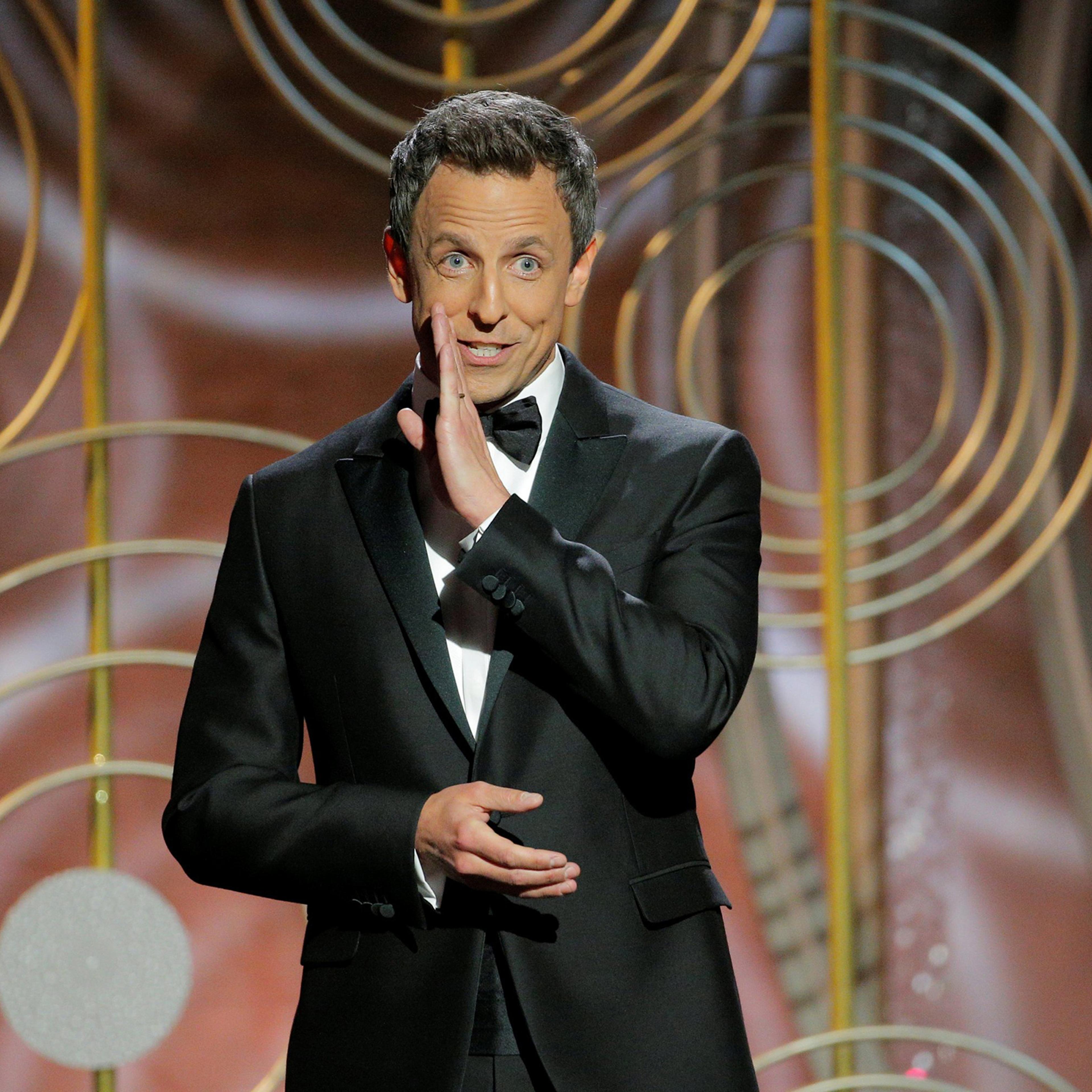 Seth Meyers' takes aim at men in Golden Globes monologue