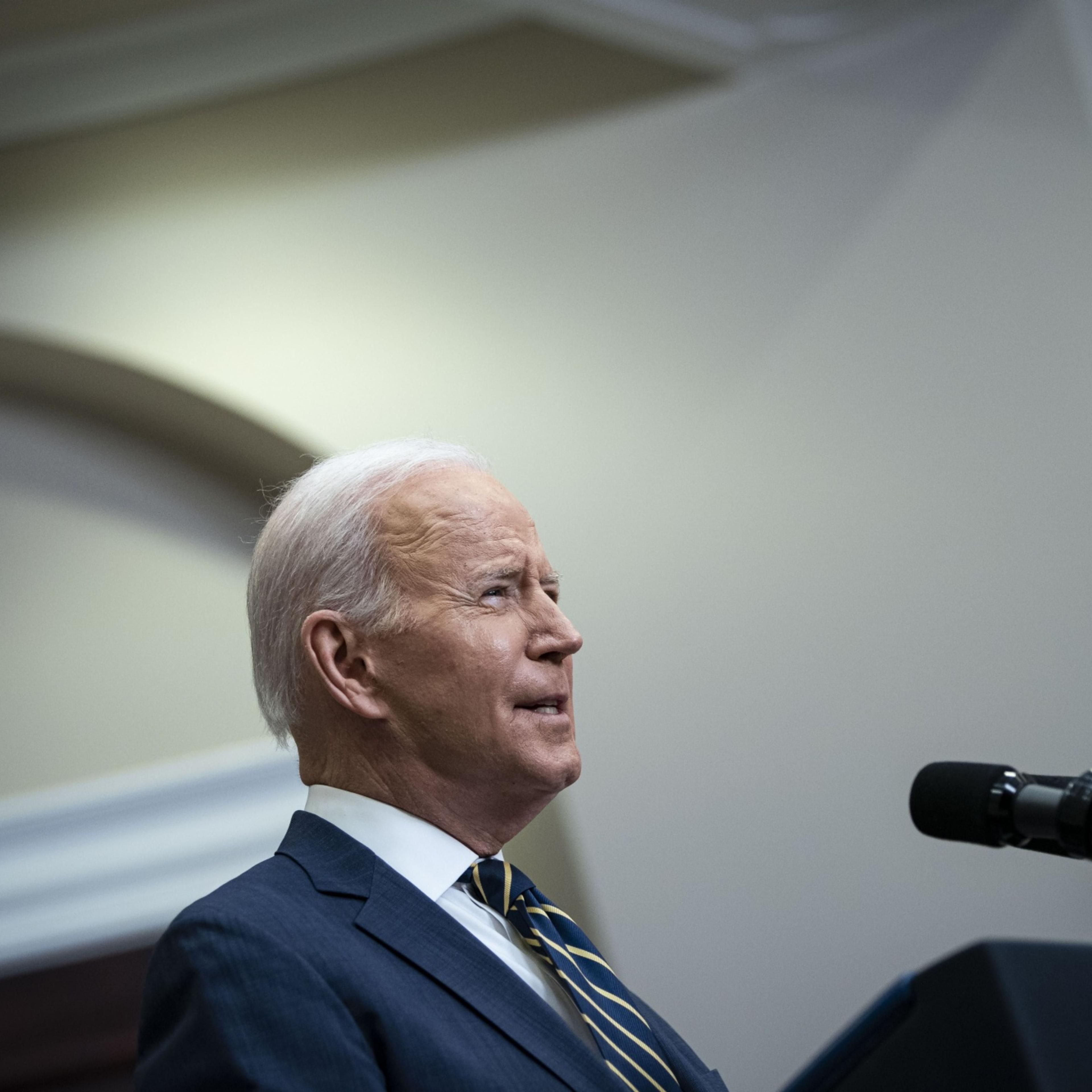 President Joe Biden speaks in the Roosevelt Room of the White House in Washington on March 11, 2022.
