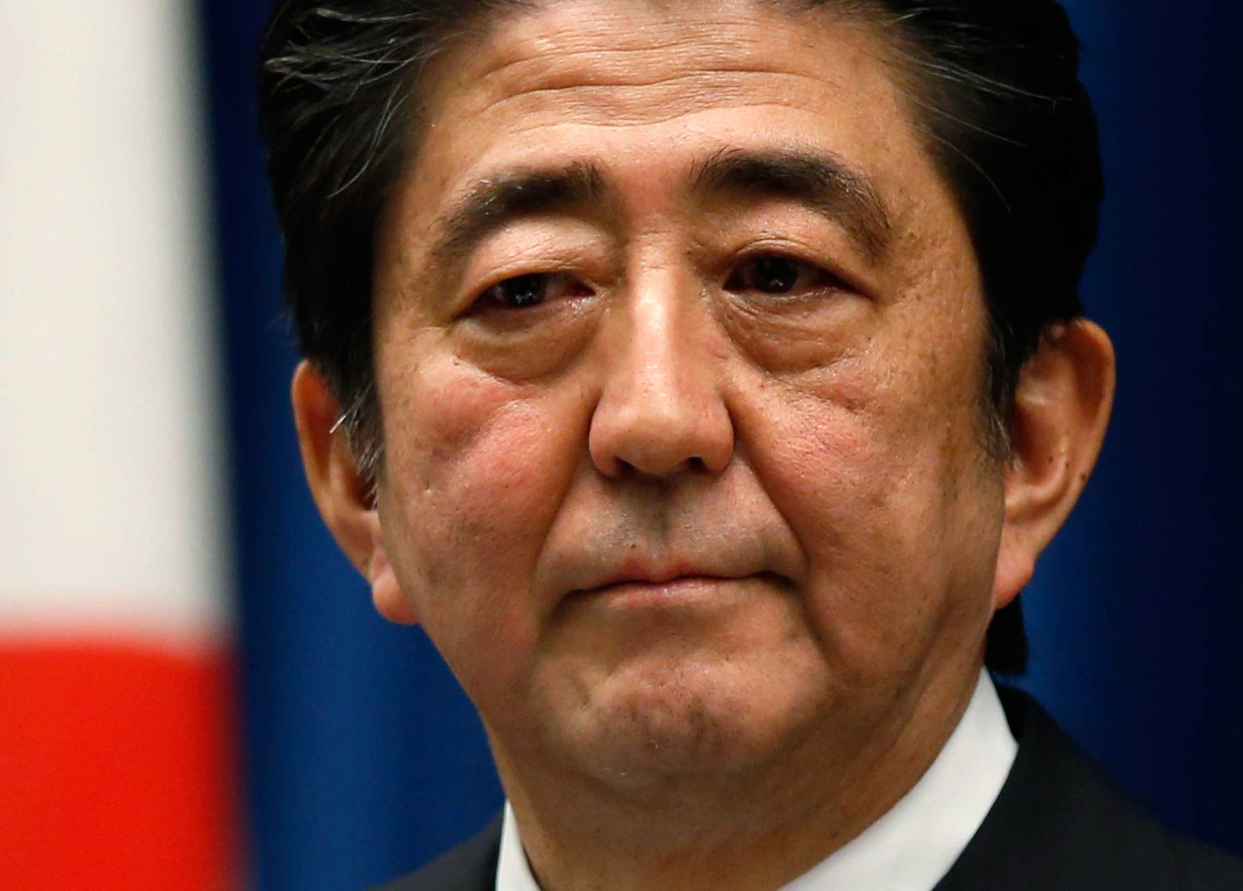 Japan's Prime Minister Shinzo Abe attends a news conference at his official residence in Tokyo