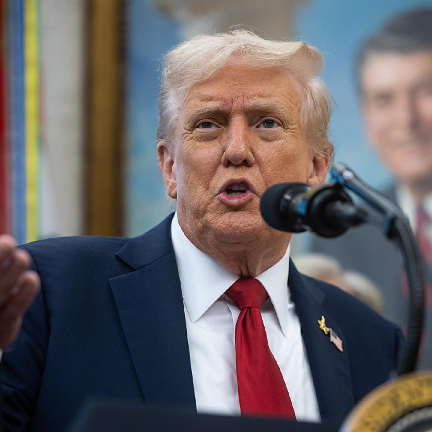 President Donald Trump speaks in the Oval Office of the White House in Washington, D.C., on Sept. 30, 2025.