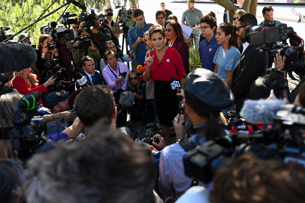 Kari Lake Arrives At A Polling Station In Phoenix, Arizona