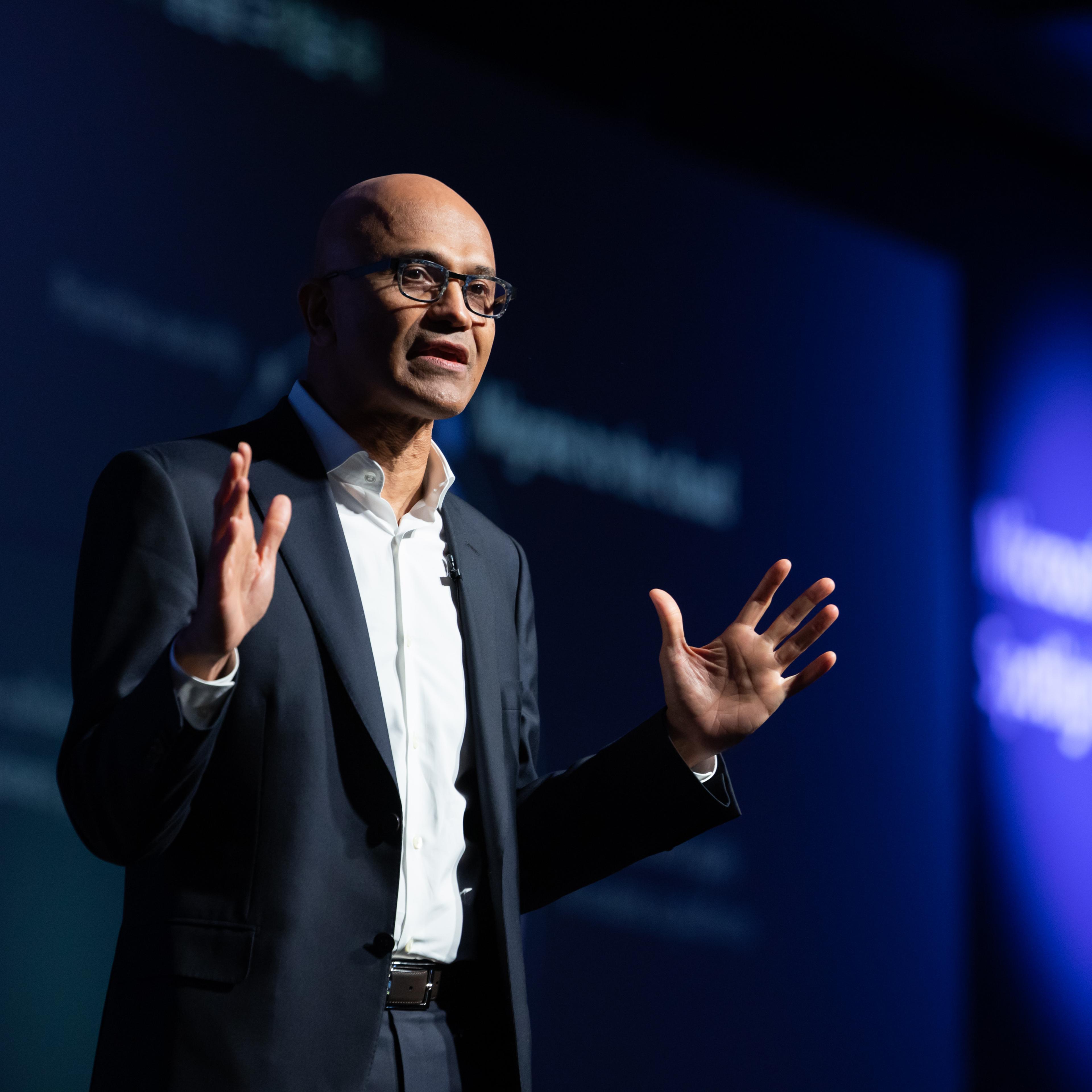 Microsoft Corp. Chief Executive Officer Satya Nadella Delivers A Keynote Speech