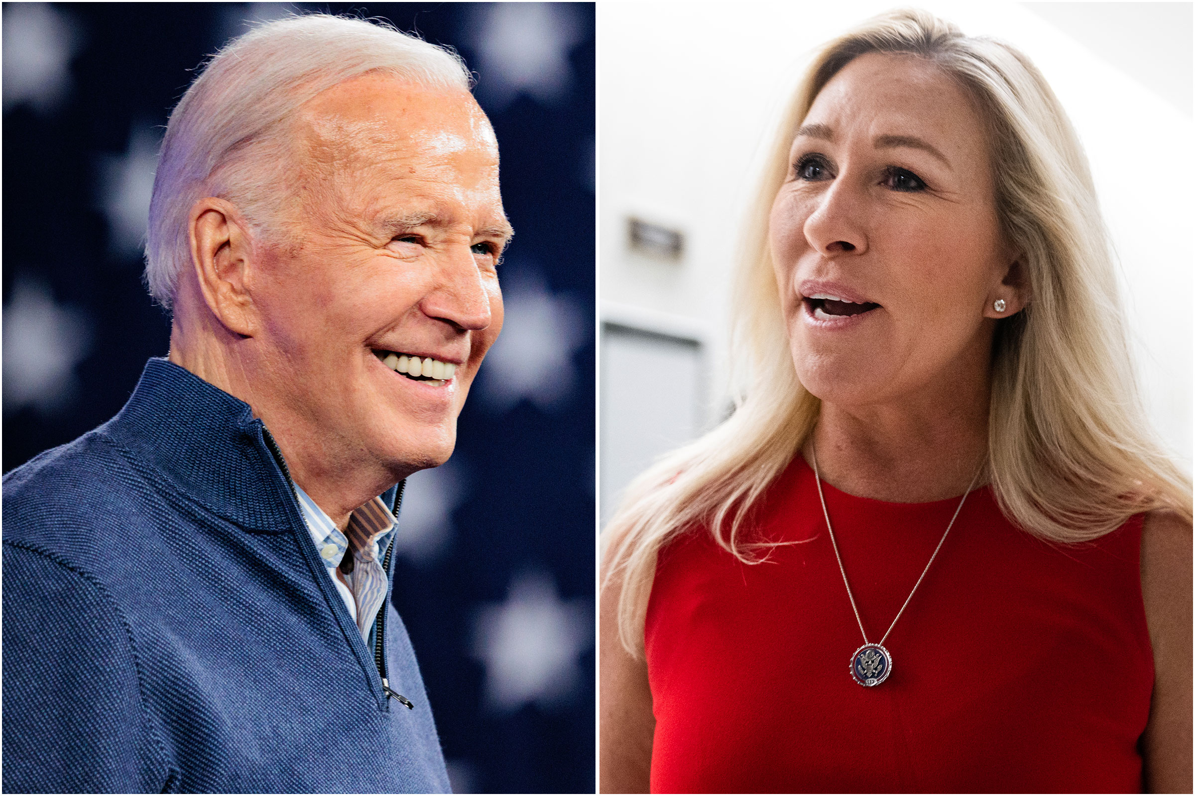 diptych showing Joe Biden and Marjorie Taylor Greene