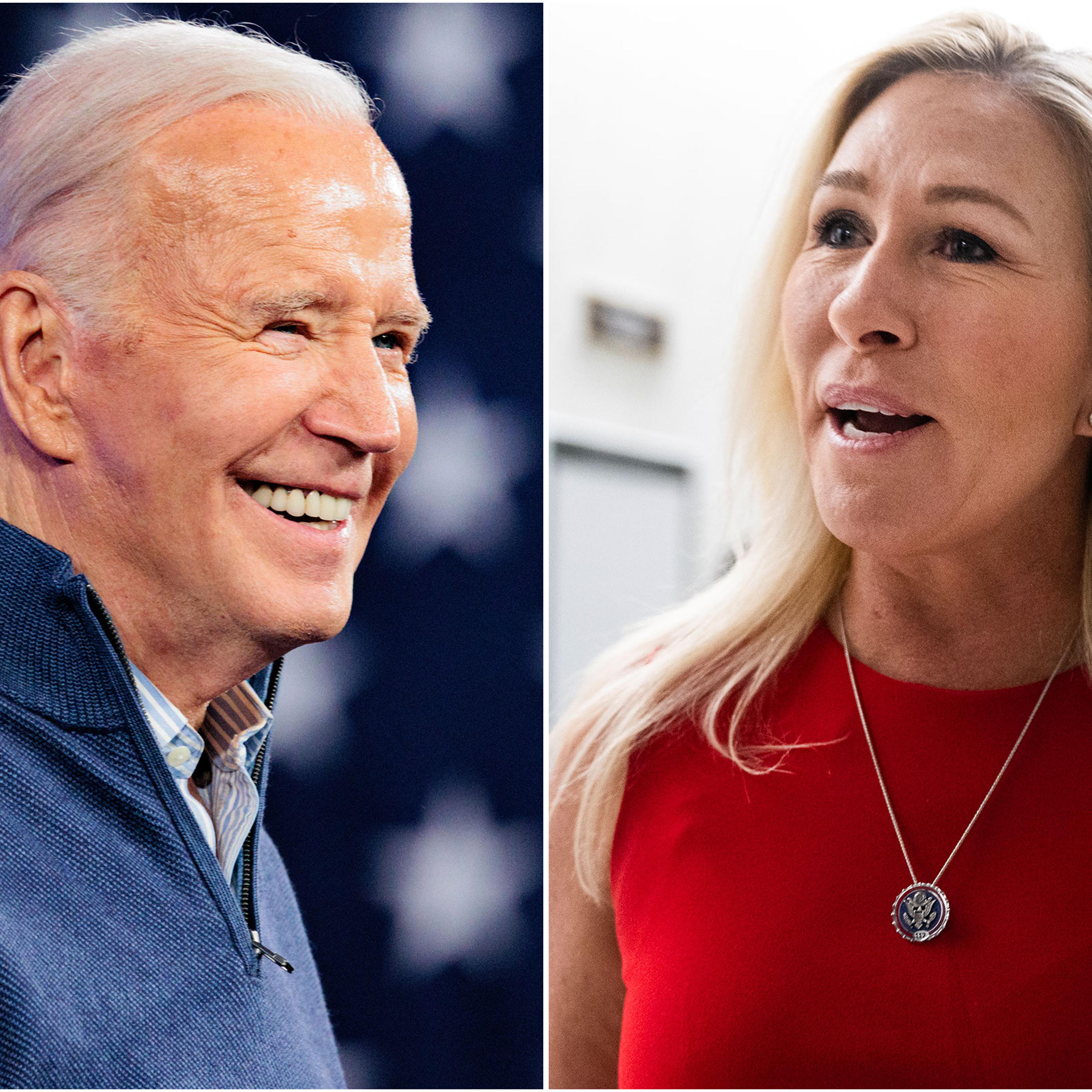 diptych showing Joe Biden and Marjorie Taylor Greene