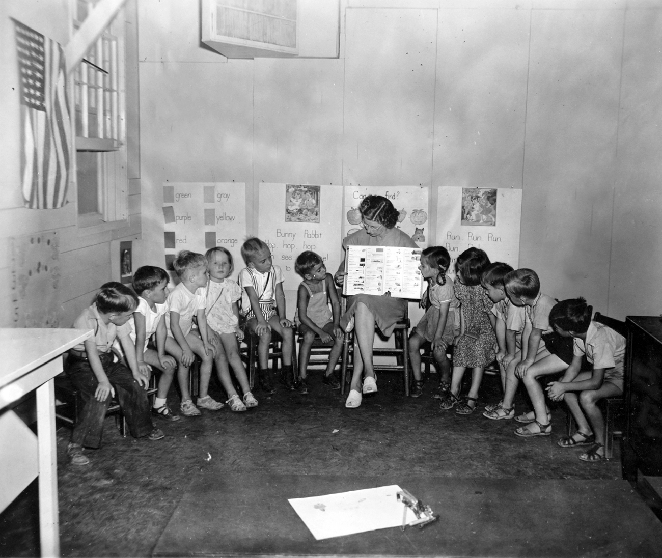 A circa 1947 photo of Operation Paperclip children in summer school classes designed to help them learn English at Fort Bliss in El Paso, Texas.