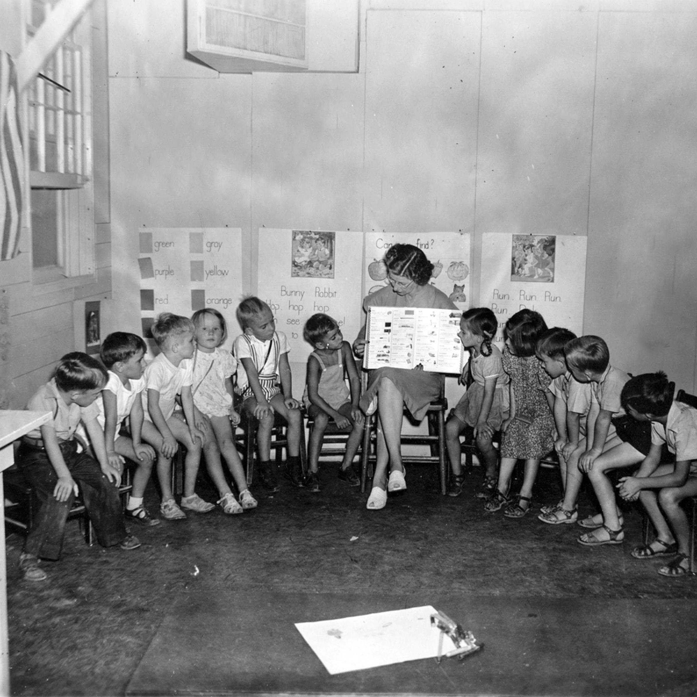 A circa 1947 photo of Operation Paperclip children in summer school classes designed to help them learn English at Fort Bliss in El Paso, Texas.
