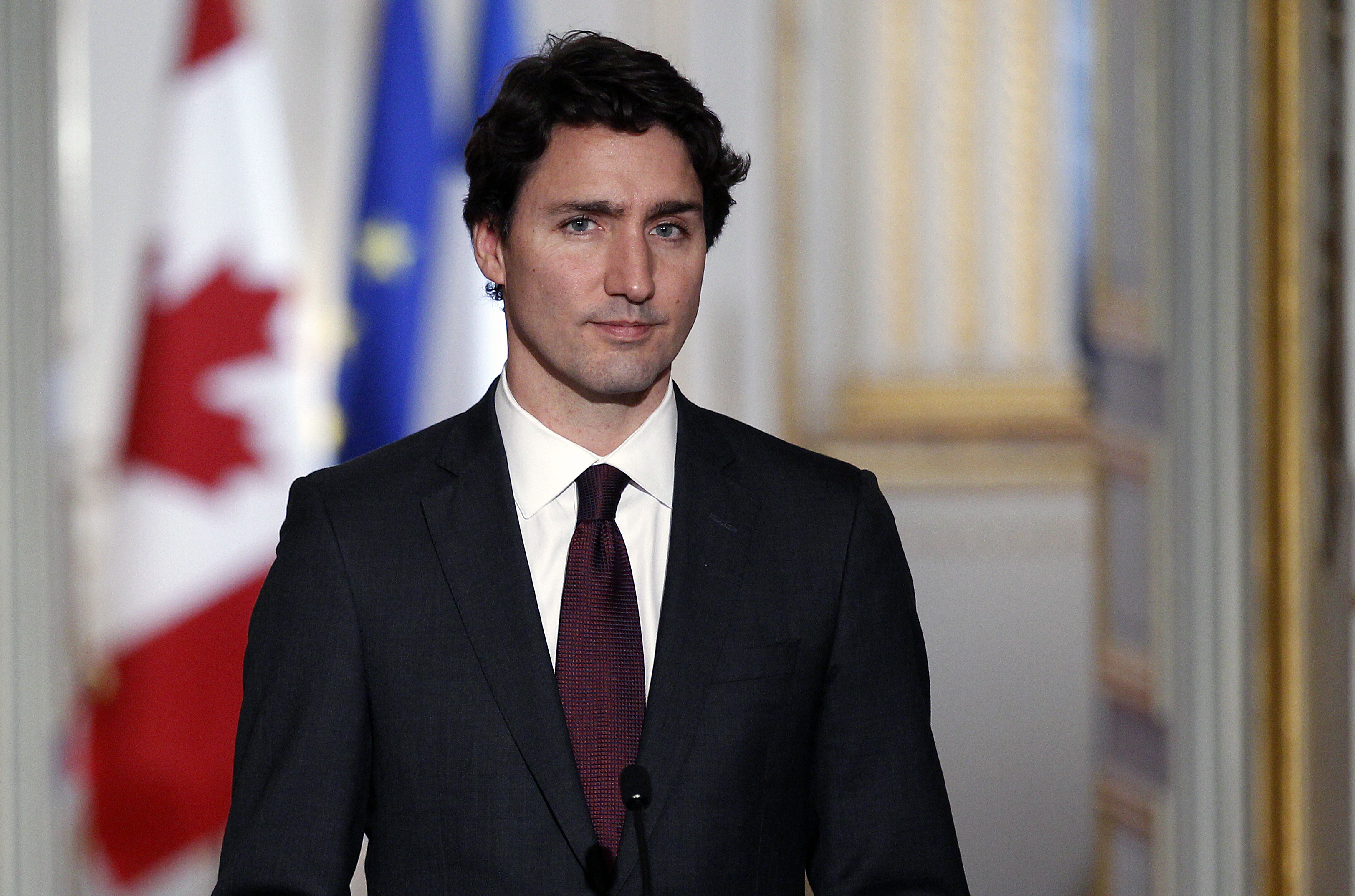 French President Francois Hollande Receives Justin Trudeau,  Canadian Prime Minister At Elysee Palace