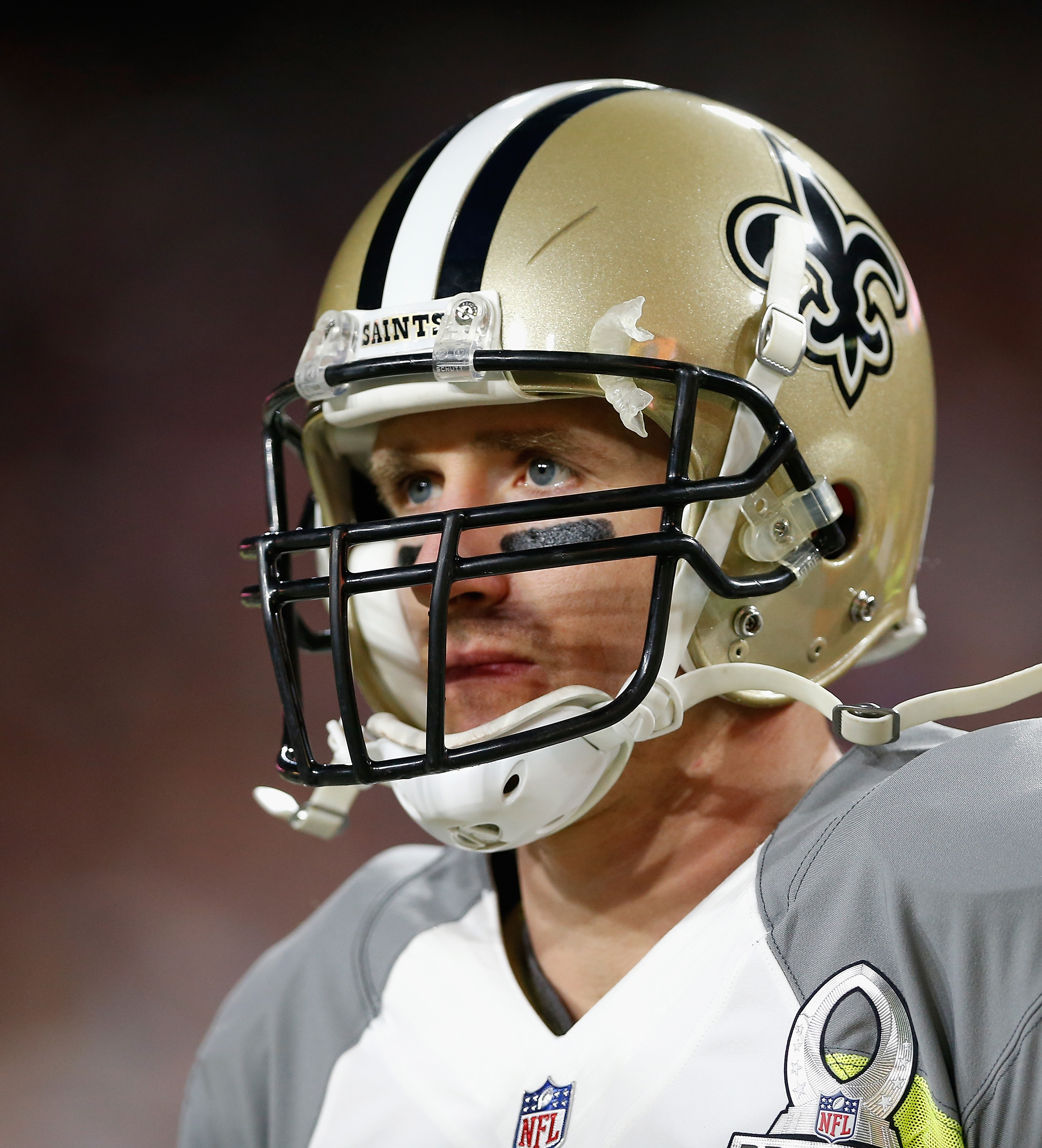 Drew Brees of the New Orleans Saints on the sidelines during the first half of the Pro Bowl on Jan. 25, 2015 in Glendale, Arizona.