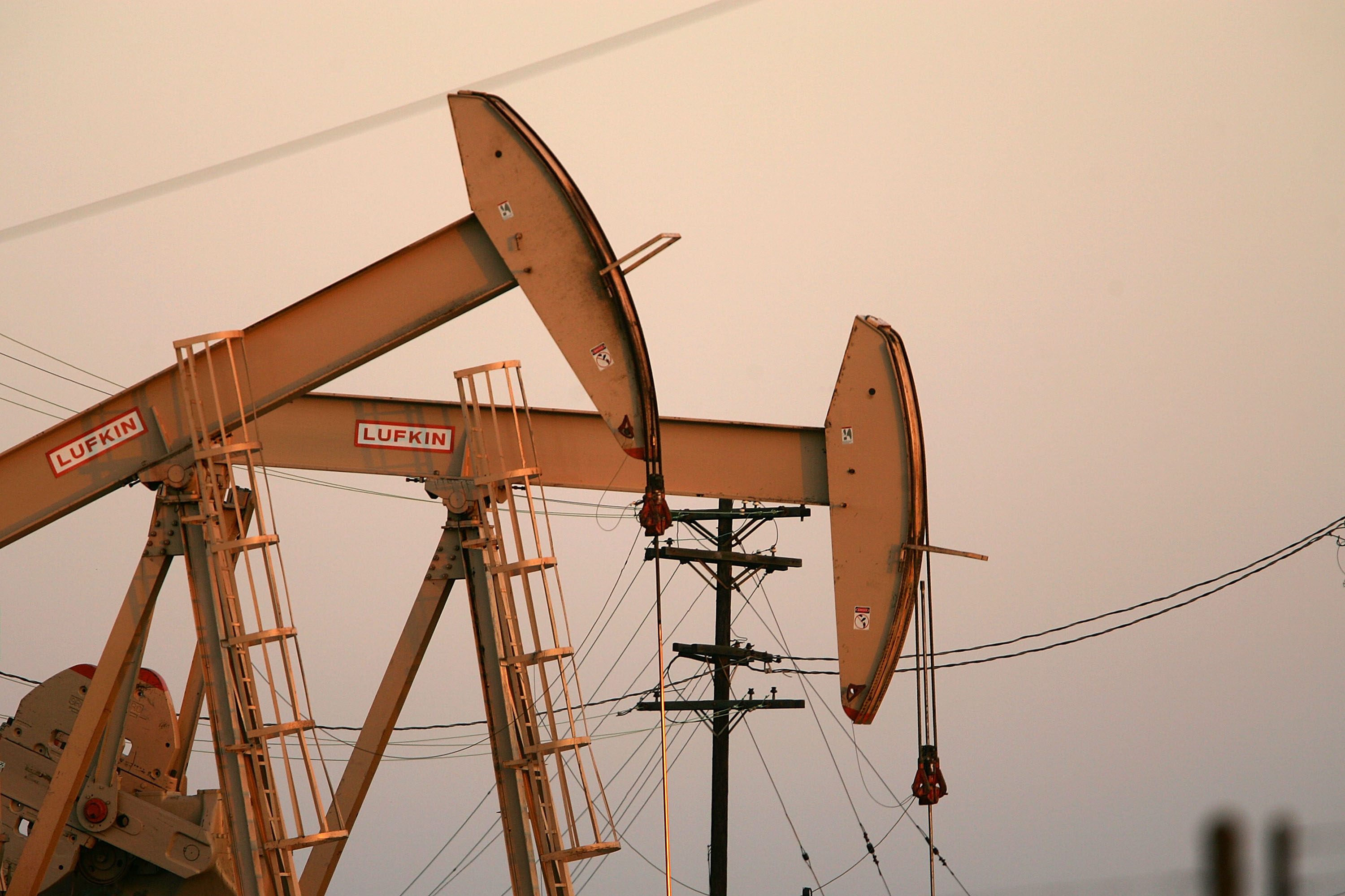 Oil rigs extract petroleum on April 25, 2008 in the Los Angeles area community of Culver City, California.