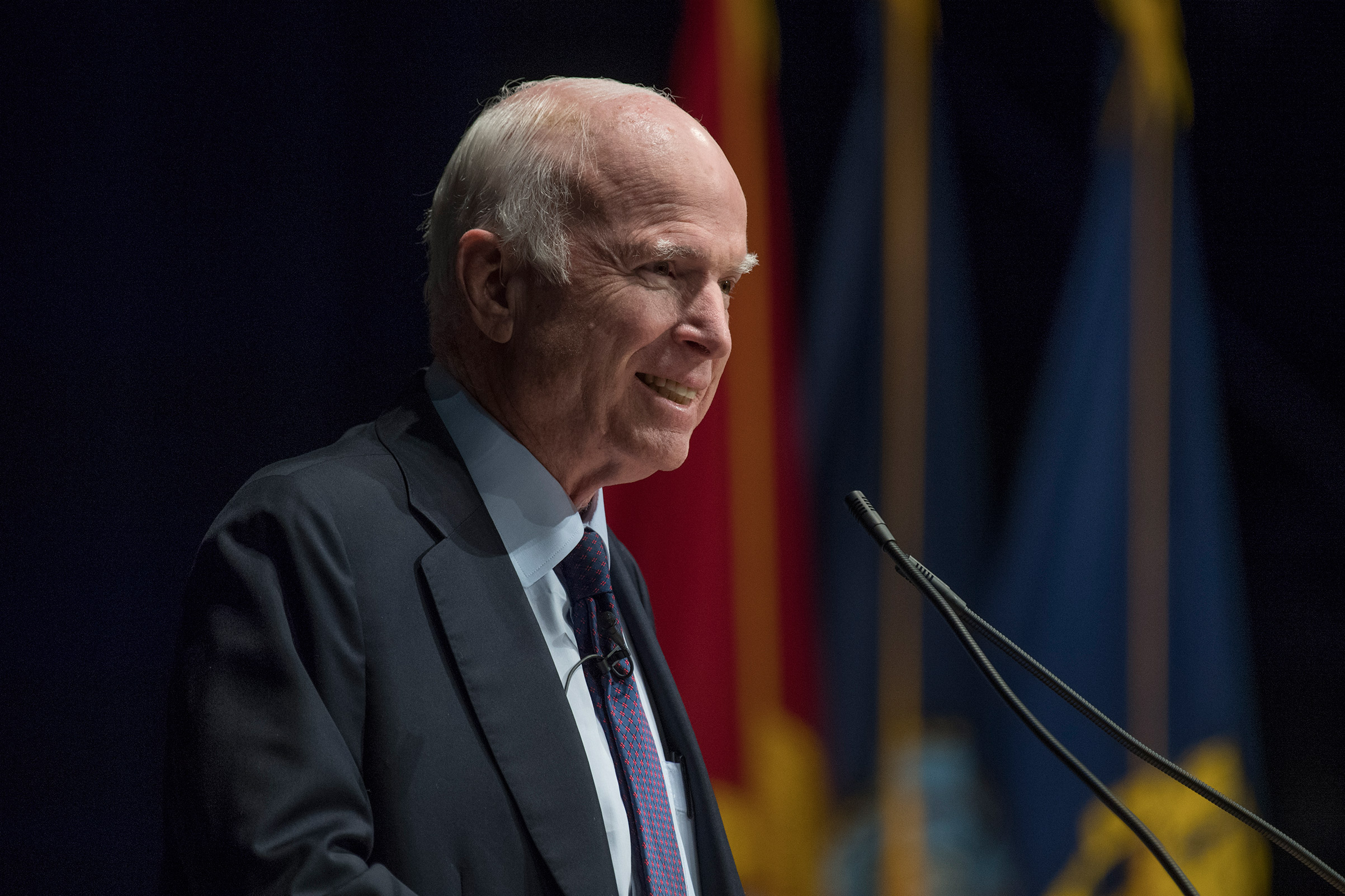 Sen. John McCain, R-Ariz., addresses the Brigade of Midshipmen at the Naval Academy in Annapolis, Md., on Oct. 30, 2017. 