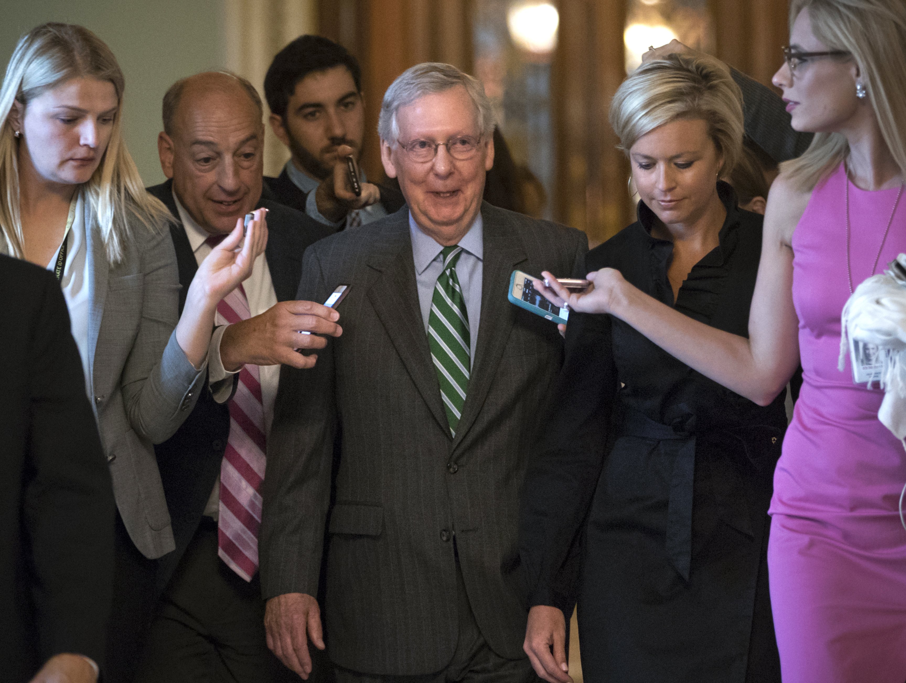 Senate Majority leader Mitch McConnell leaves the chamber after announcing the release of the Republicans' healthcare bill which represents the party's long-awaited attempt to scuttle much of President Barack Obama's Affordable Care Act, at the Capitol i