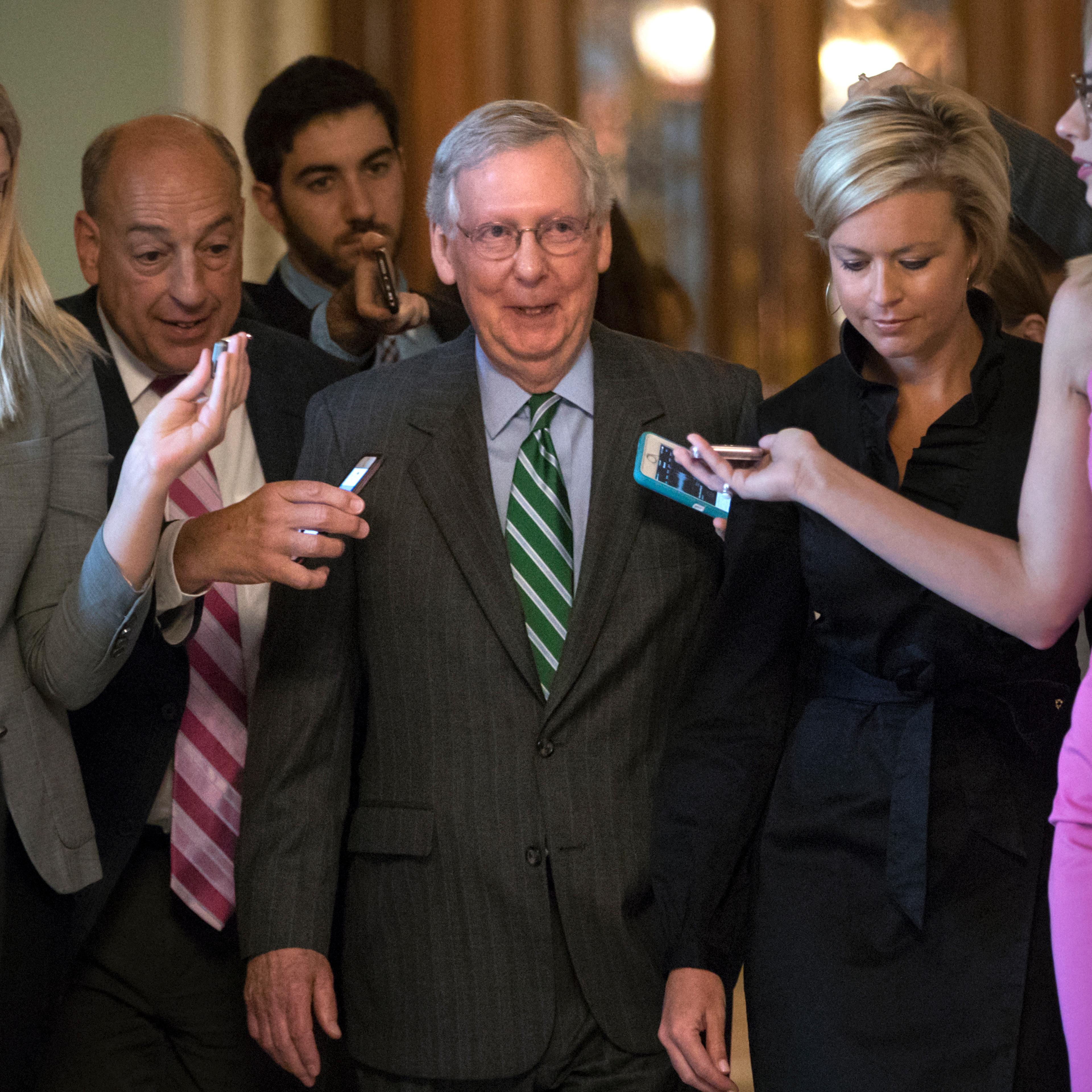 Senate Majority leader Mitch McConnell leaves the chamber after announcing the release of the Republicans' healthcare bill which represents the party's long-awaited attempt to scuttle much of President Barack Obama's Affordable Care Act, at the Capitol i