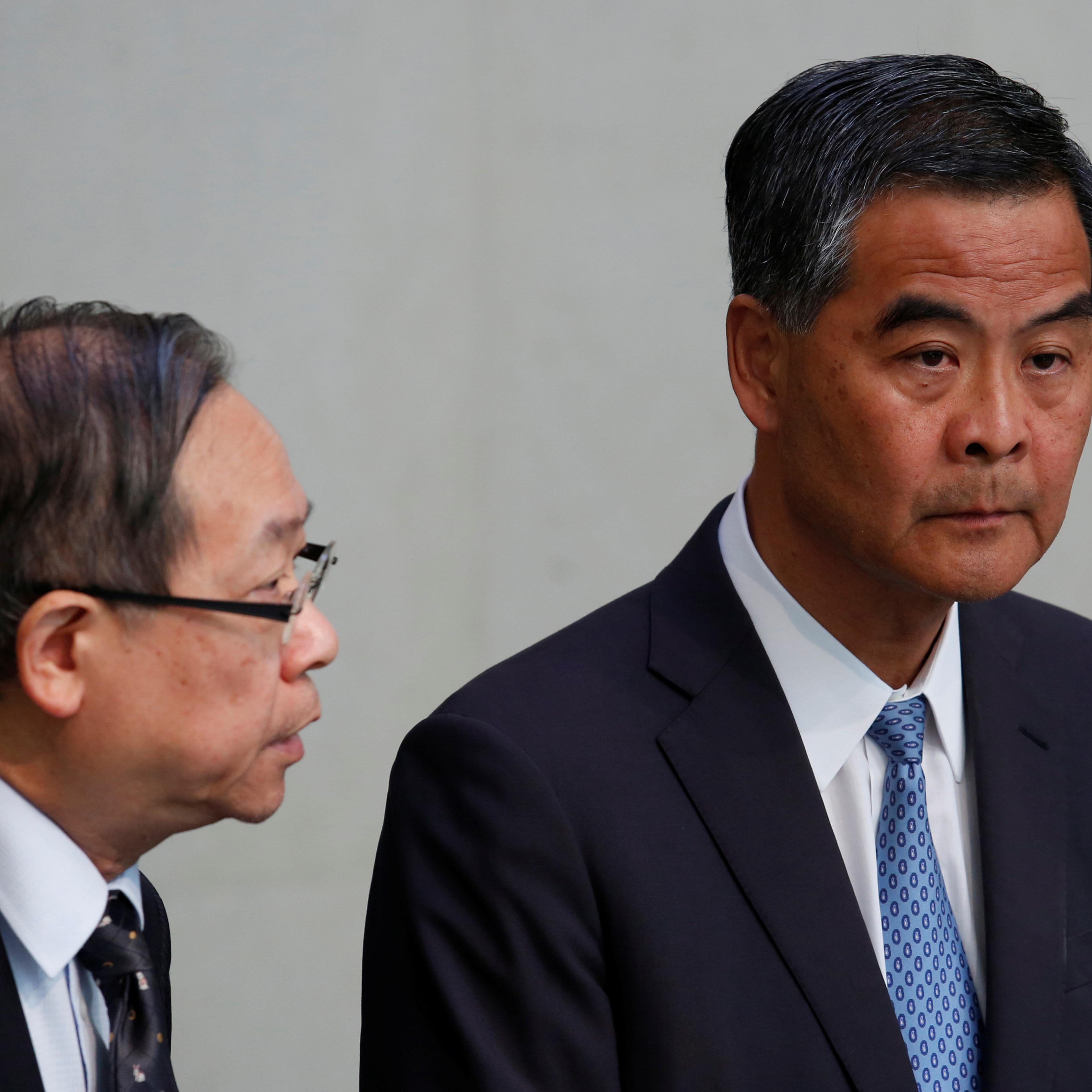 Hong Kong Chief Executive Leung Chun-ying and Secretary for Security Lai Tung-kwok hold a news conference in Hong Kong