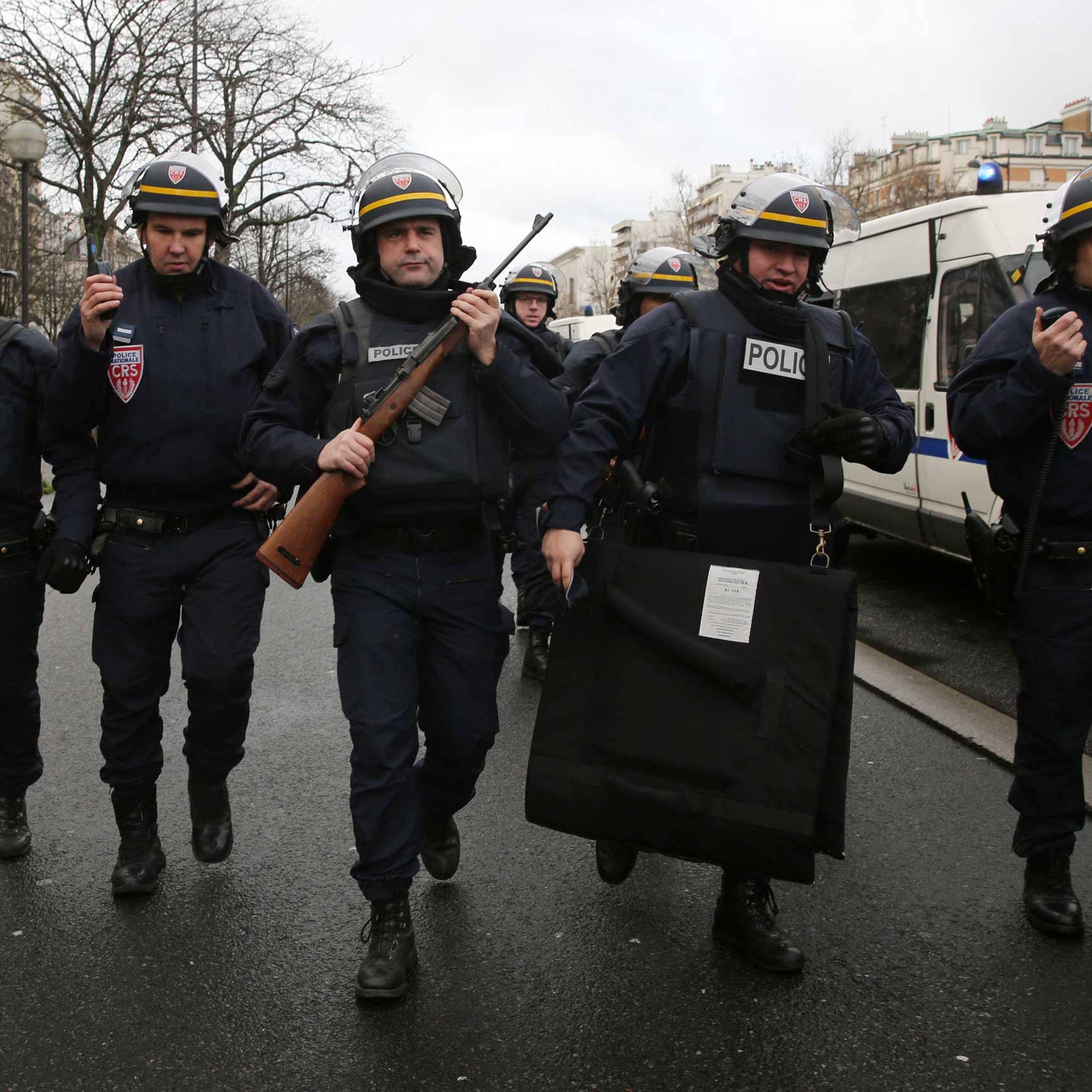 Police arrive with guns at Port de Vincennes on Jan. 9, 2015 in Paris.