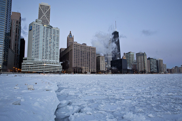 Ice floats on Lake Michigan at dawn in Chicago, Illinois, U.S., on Wednesday, Jan. 30, 2019.