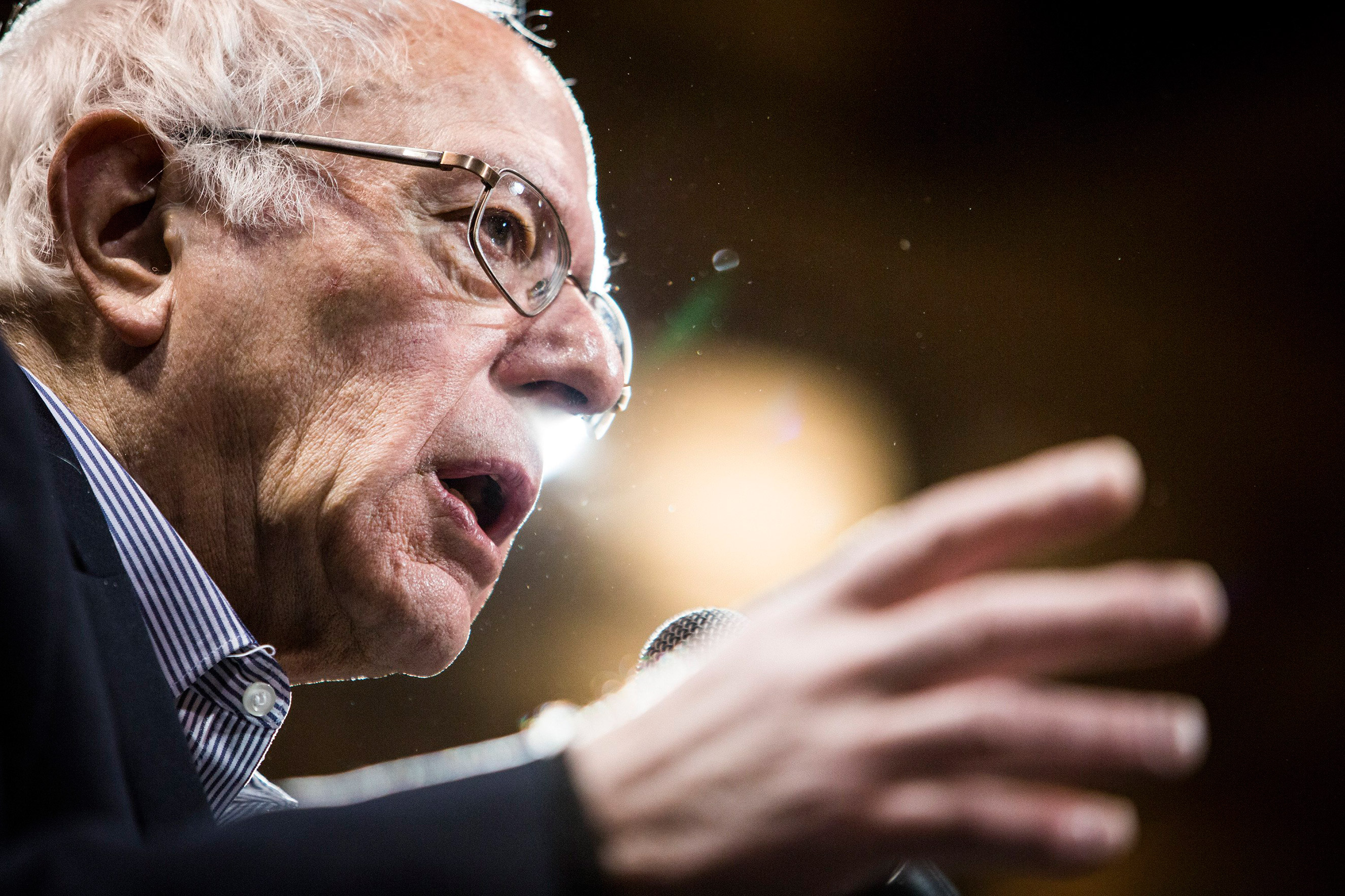 Democratic presidential candidate Sen. Bernie Sanders speaks at a campaign event at the Fort Museum Opera House in Fort Dodge, Iowa.
